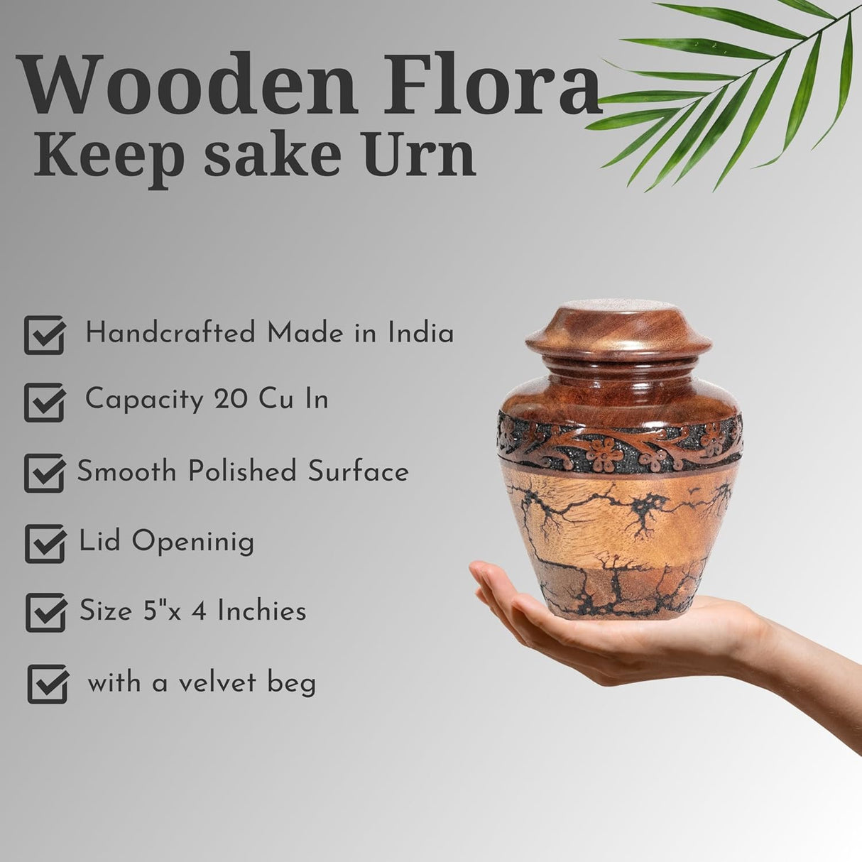 Wooden Cremation Urn with Fractal Design, Black Resin Inlay, Adult Size for Man and Women Decorative Handcrafted urn. (Small Keepsake (20 Cu in))