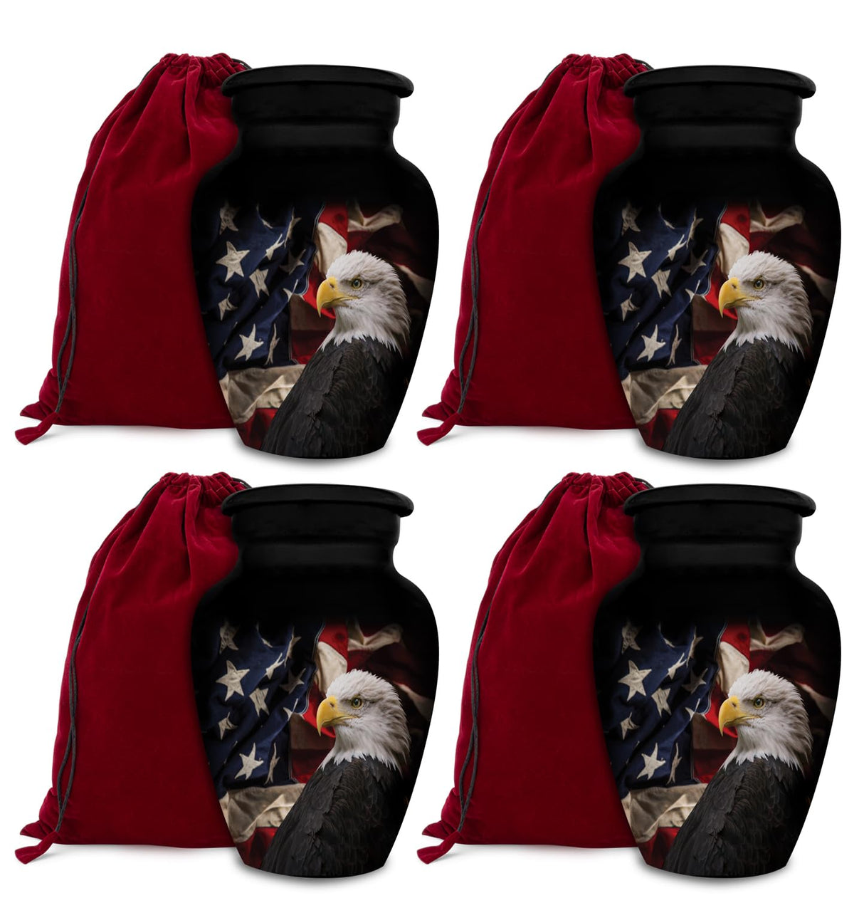 Patriotic Hearts Eagle Urn for Human Ashes | American Flag Cremation Urn for Adults, Veteran, Medium Size, Handmade Funeral Urns with Velvet Bag