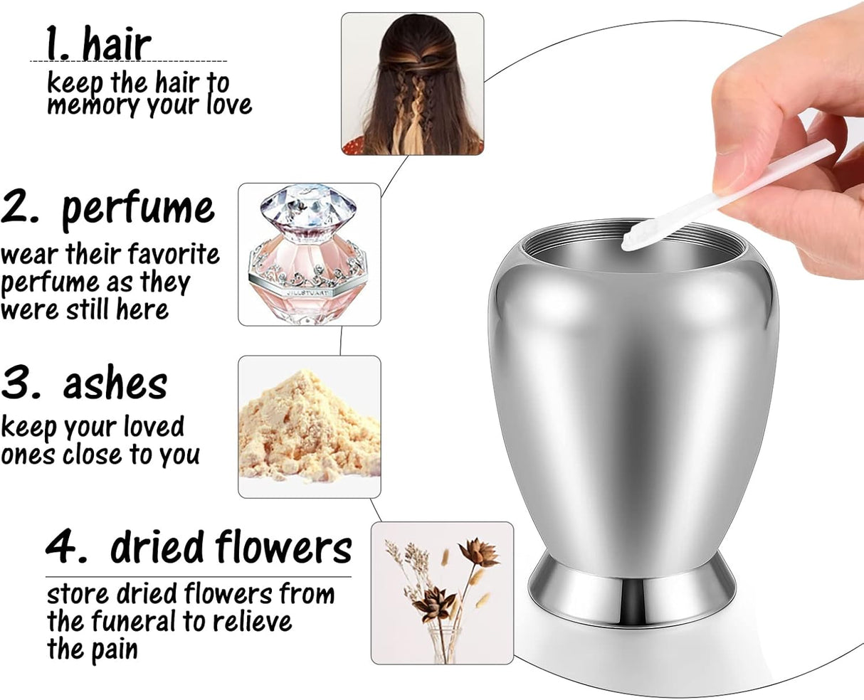 Small Keepsake Urns for Memorial Human Ashes 2.85 Inch with Wing Charm Mini Cremation Urns Stainless Steel