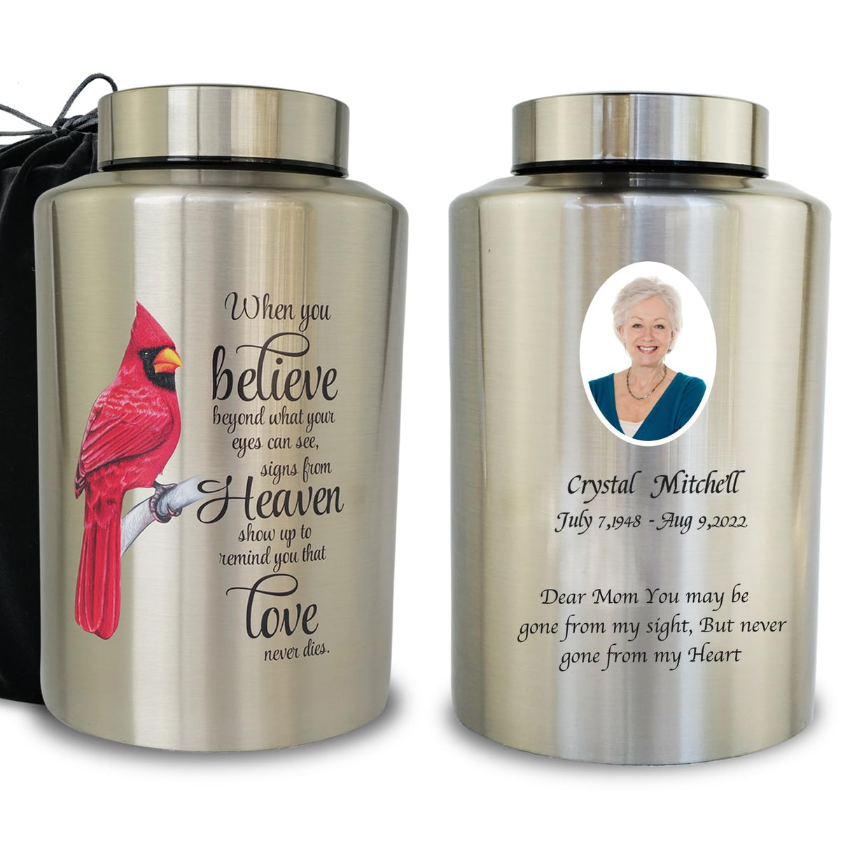Up to 220 lbs Large Cremation Urns for Adult Human Ashes, Decorative Urn for Male Female Ashes with Velvet Bag(Cardinal)