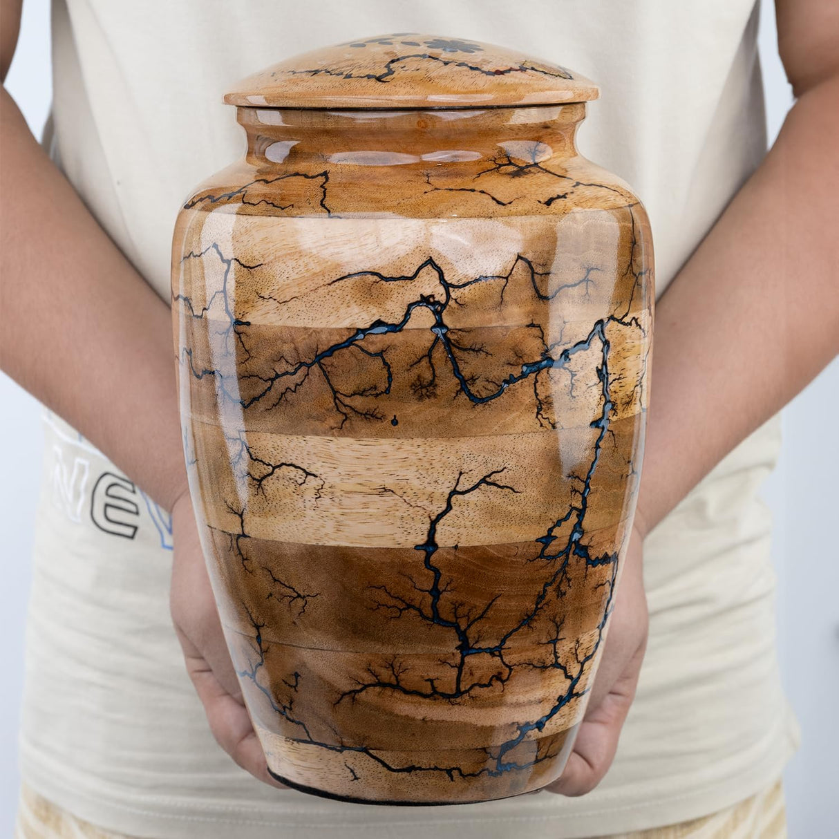 Wooden Urns for Human Ashes Adult Male, Female | Cremation Memorial, Decorative Urn for Ashes, Funeral Urns - Large Up to 250 lbs, Blue