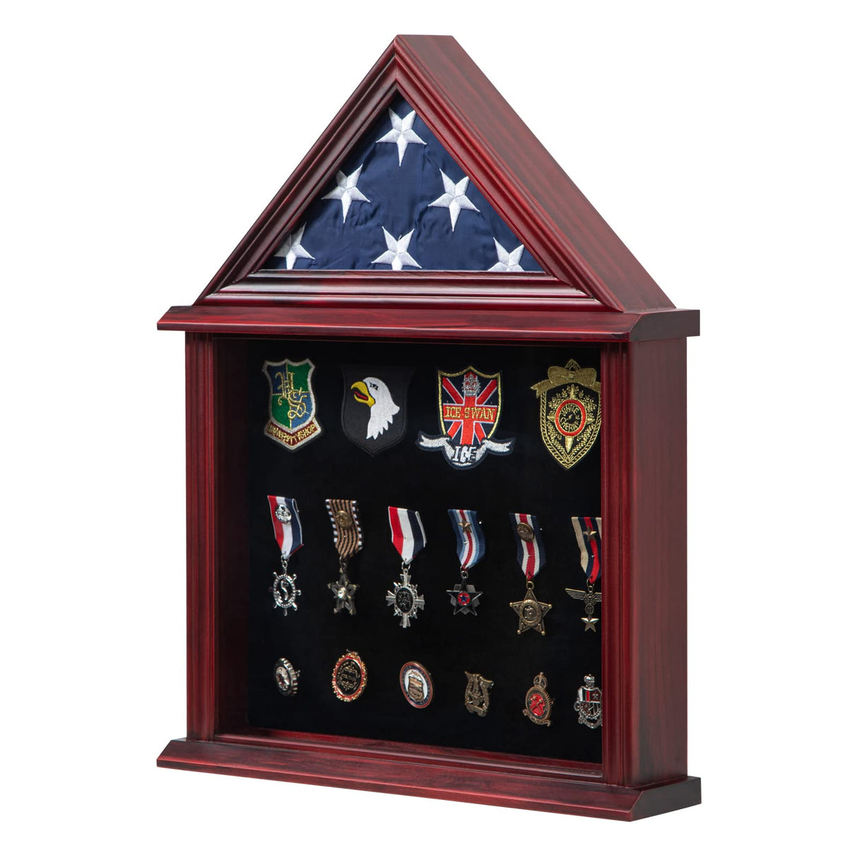 Large Military Shadow Box Solid Wood Burial Flag Display Case for American Veteran Flag Display Fit a Folded 5'x9.5' Flag Military Flag Display Case, Mahogany Finish
