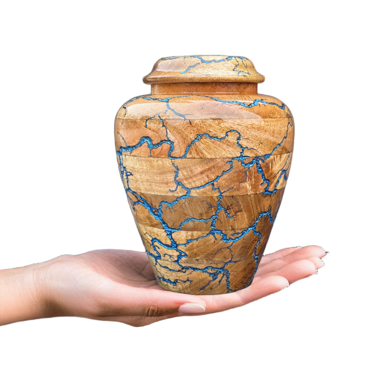 Wooden Cremation Urn for Human Ashes Handcrafted Urn for Adult Men & Women Memorial Urn for Ashes Decorative Burial & Funeral Urn (Hand Curving Border, Large 250lbs)