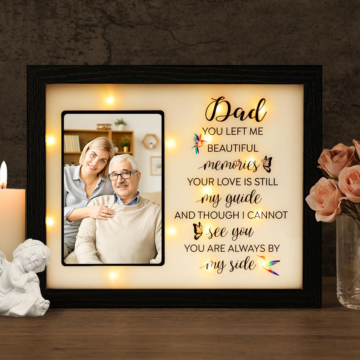 LED Shadow Box 4x6 - Memorial Picture Frame for Loss of Mother, Father, Loved One - Bereavement Gift