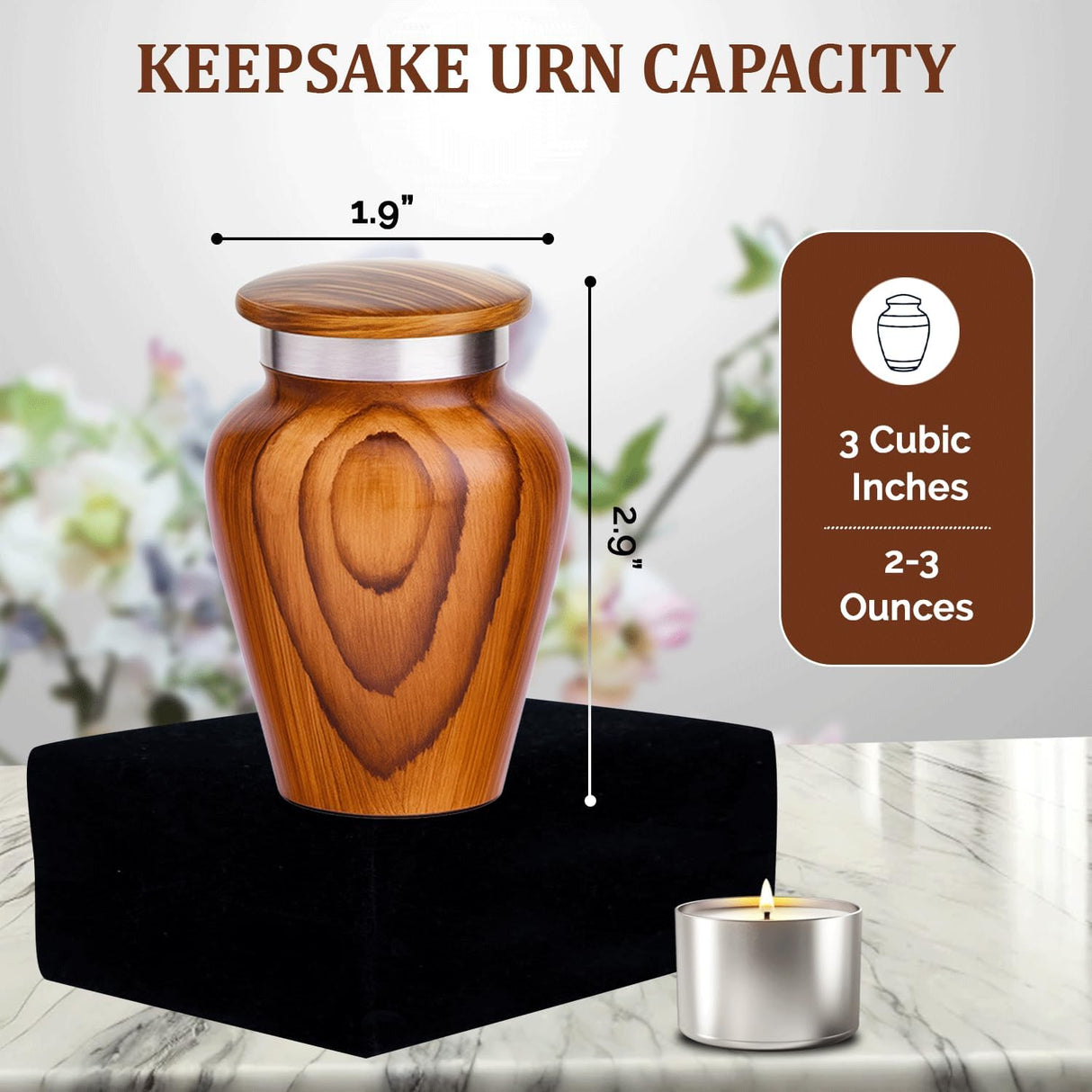 Metallic Wooden Print Small Urns for Human Ashes Keepsake - Mini Urn for Ashes Adult Male & Female - Keepsake Urns Set - Honor Your Loved One with Funeral Memorial Urn (Wooden, Set of 4)