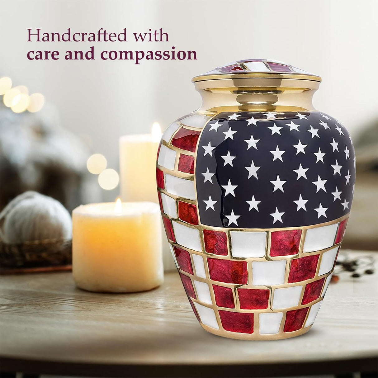 Trupoint Memorials Cremation Urns for Human Ashes, Military and Patriotic Decorative Burial Urn for Veteran Adult Large & Small Urns for Human Ashes Keepsake, Small American Flag with Velvet Heart Box