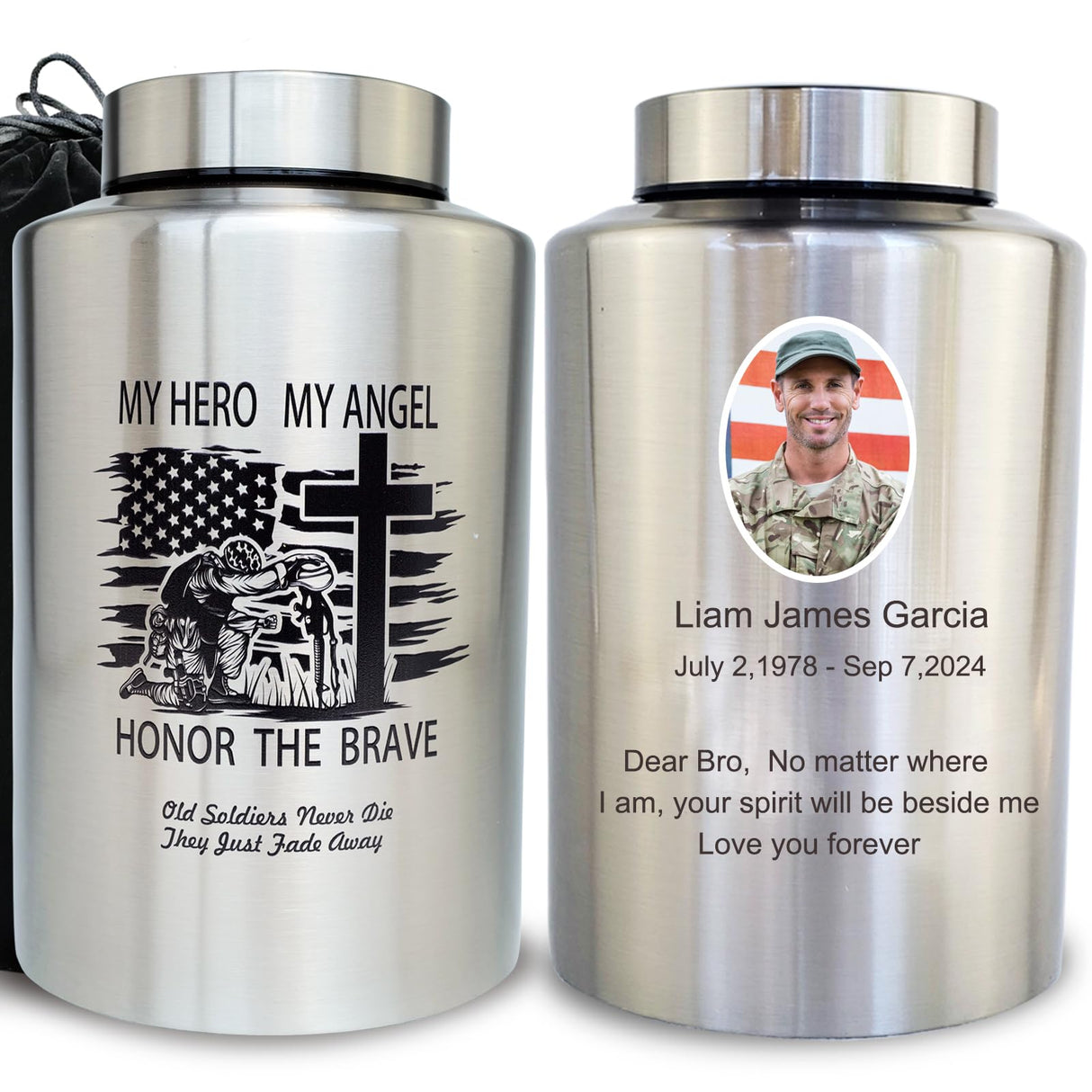 Up to 220 lbs Large Cremation Urns for Adult Male Female Ashes, Decorative Urn for Human Veteran Men Marine Patriot Ashes with Velvet Bag(Hero)