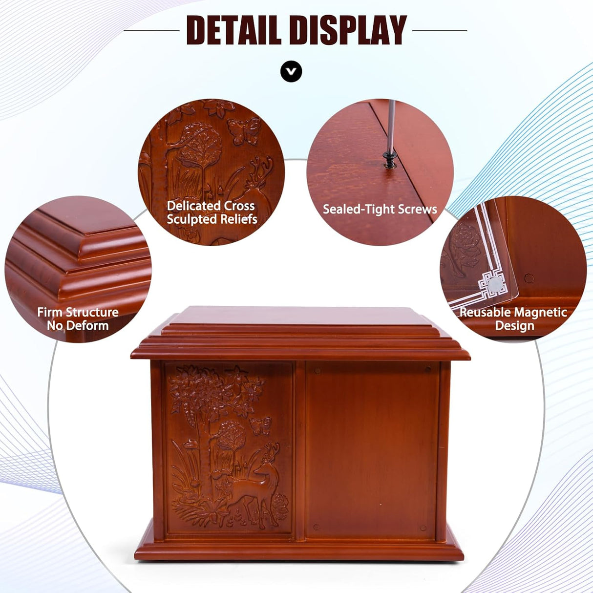 Double Urn for 2 Adults - Wooden Cremation Urn for Human Ashes Male Female Companion Urns for Ashes Women Men Carved 400 Lbs Large Deer Urns with 4 x 6 Picture Frame