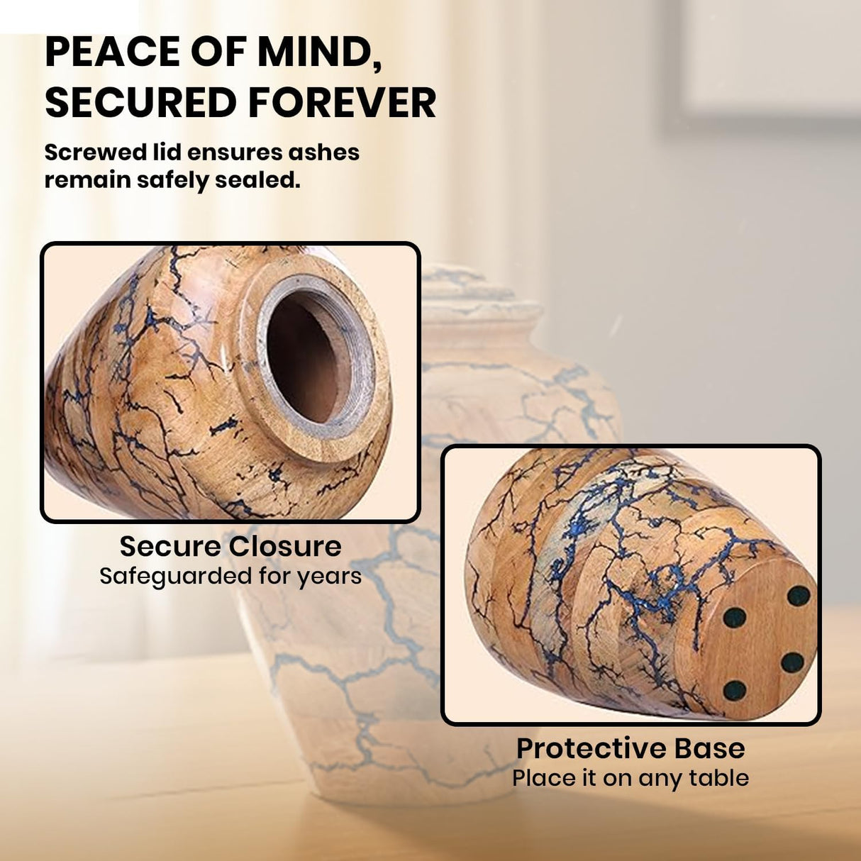 Wooden Cremation Urn for Human Ashes – Blue Epoxy Resin Adult Urn Jar, Decorative Memorial Urn for Men or Women – Funeral Burial Urn, (Medium 100 Cu/in)