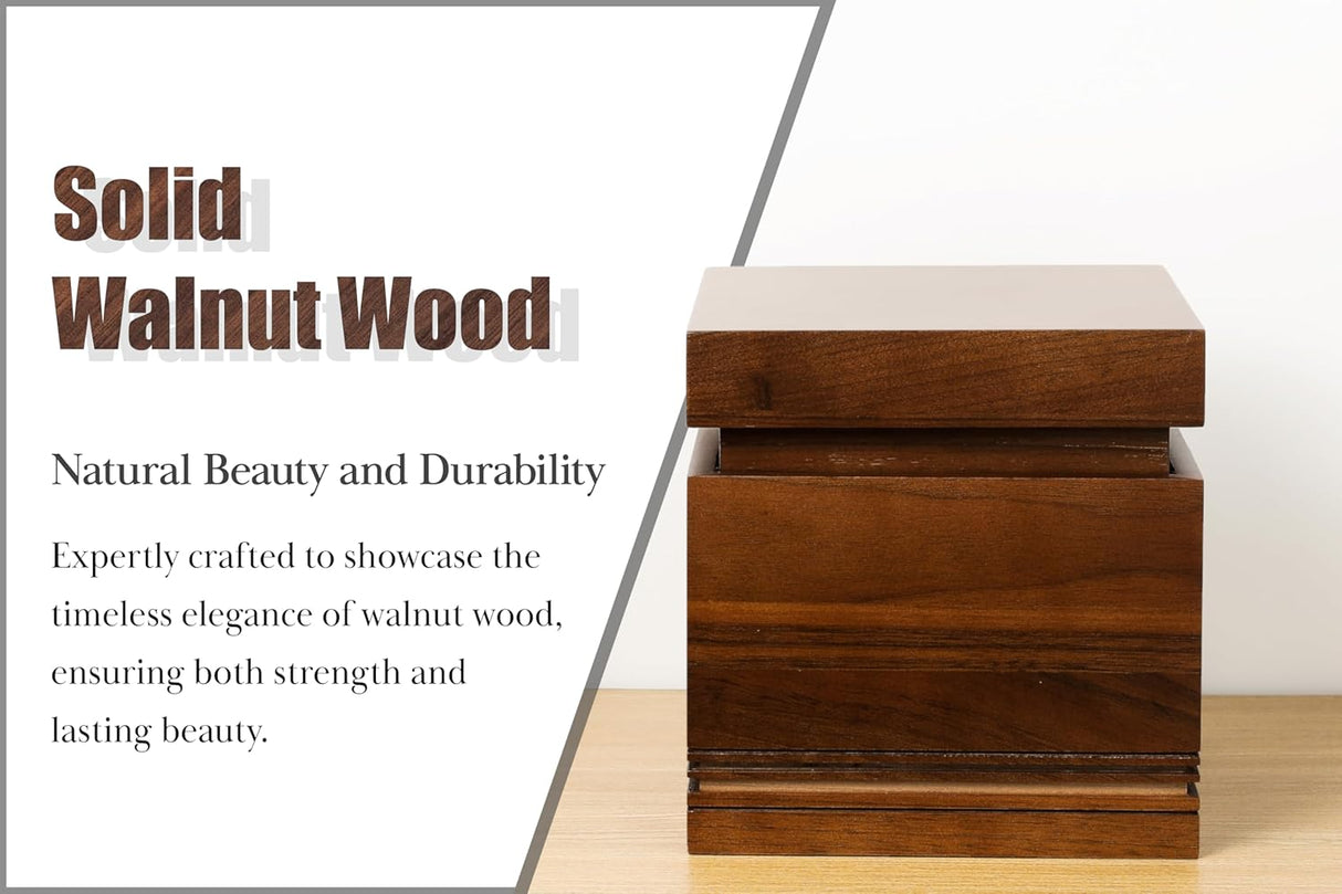 Handcrafted Walnut Wooden Urn for Human Ashes Adult, Walnut Wooden Decorative Urn for Adult Ashes Male & Female, Up to 220 Lbs