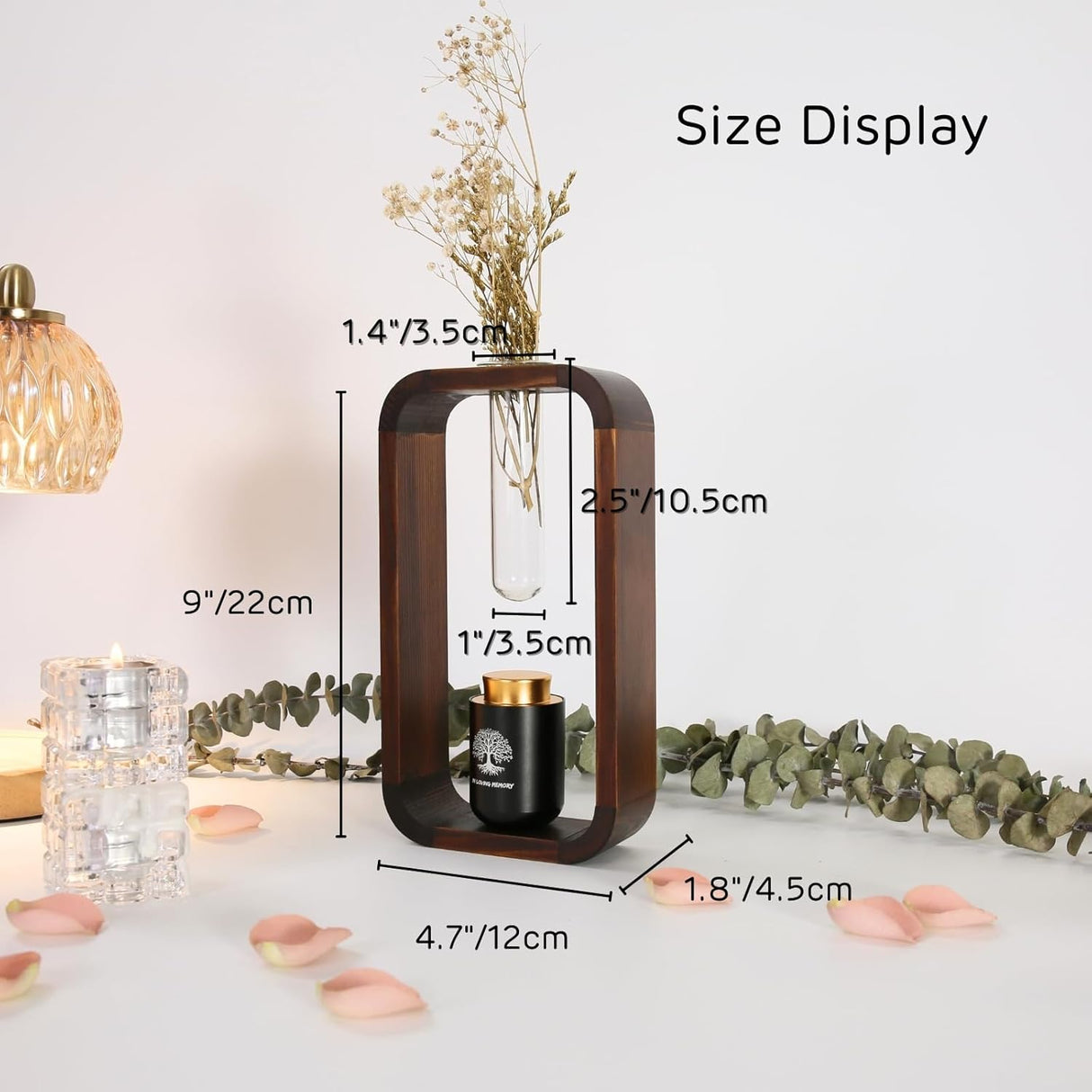 Plant Urn with Hydroponics Glass Vase, Small Urns for Human Ashes Keepsake, Memorial Keepsake Urn for Human Ashes, Small Mini Urns, Wooden Decor