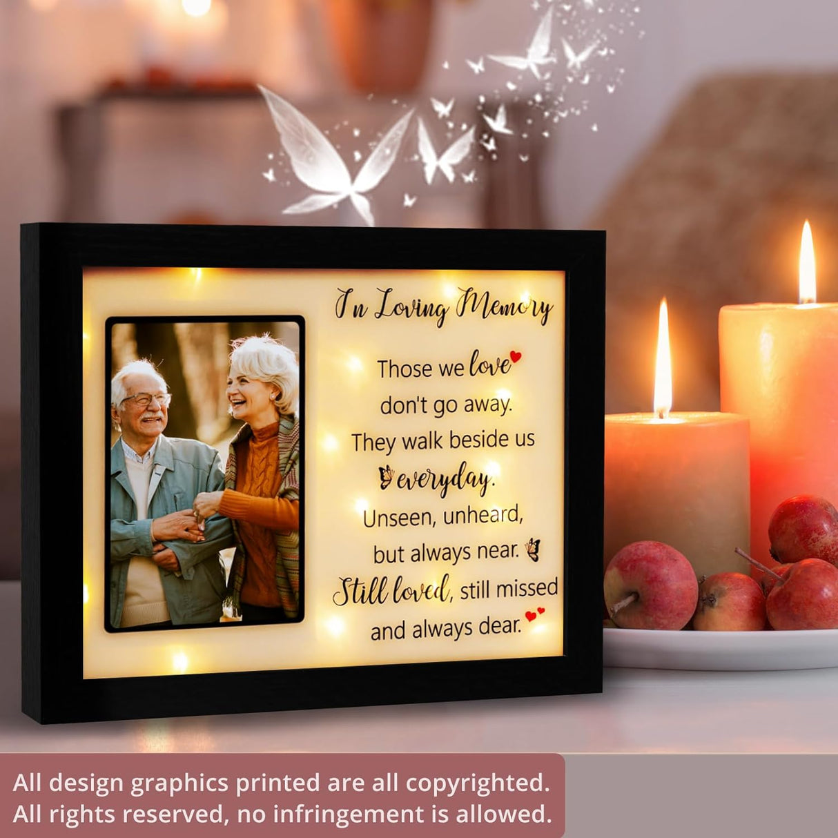 LED Shadow Box 4x6 - Memorial Picture Frame for Loss of Mother, Father, Loved One - Bereavement Gift
