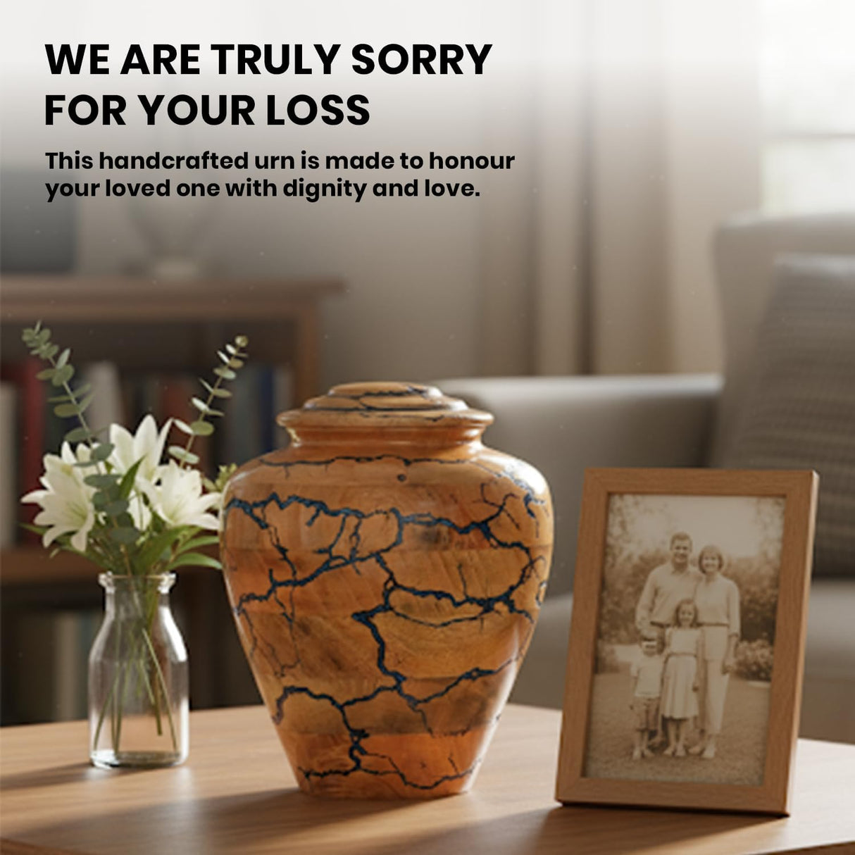 Wooden Cremation Urn for Human Ashes – Blue Epoxy Resin Adult Urn Jar, Decorative Memorial Urn for Men or Women – Funeral Burial Urn, (Medium 100 Cu/in)