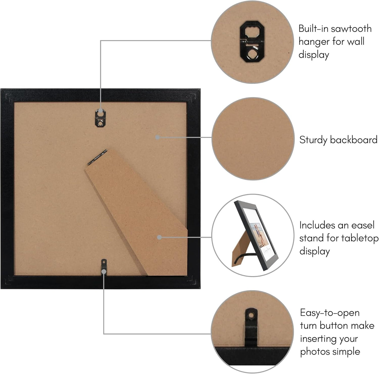 Americanflat Memorial Picture Frame with Shatter-Resistant Glass - Use as 4x6 Picture Frame with 3 Interchangeable Mats or Display 8x8 Photos without Mat - Signature Collection - Funeral Gifts - Black