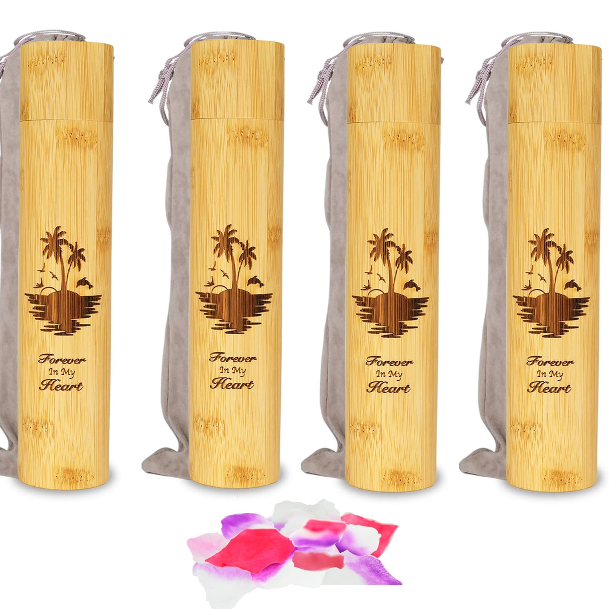 Set of 4 Small Bamboo Scattering Urn Tube for Human Ashes, ECO & Biodegradable Friendly Mini Bamboo Spreading Cremation Tube Urn for Adult Male Female Ashes