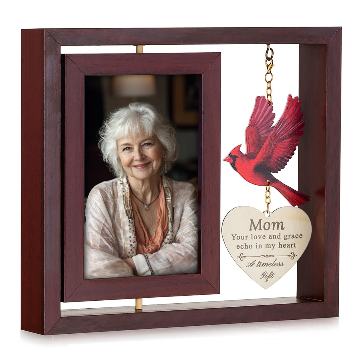 Sympathy Gifts for Loss of Loved One: Double 4x6 Photos, Cardinal Memorial Picture Frame for Mother, Remembrance Gift in Loving Memory with Touching Text