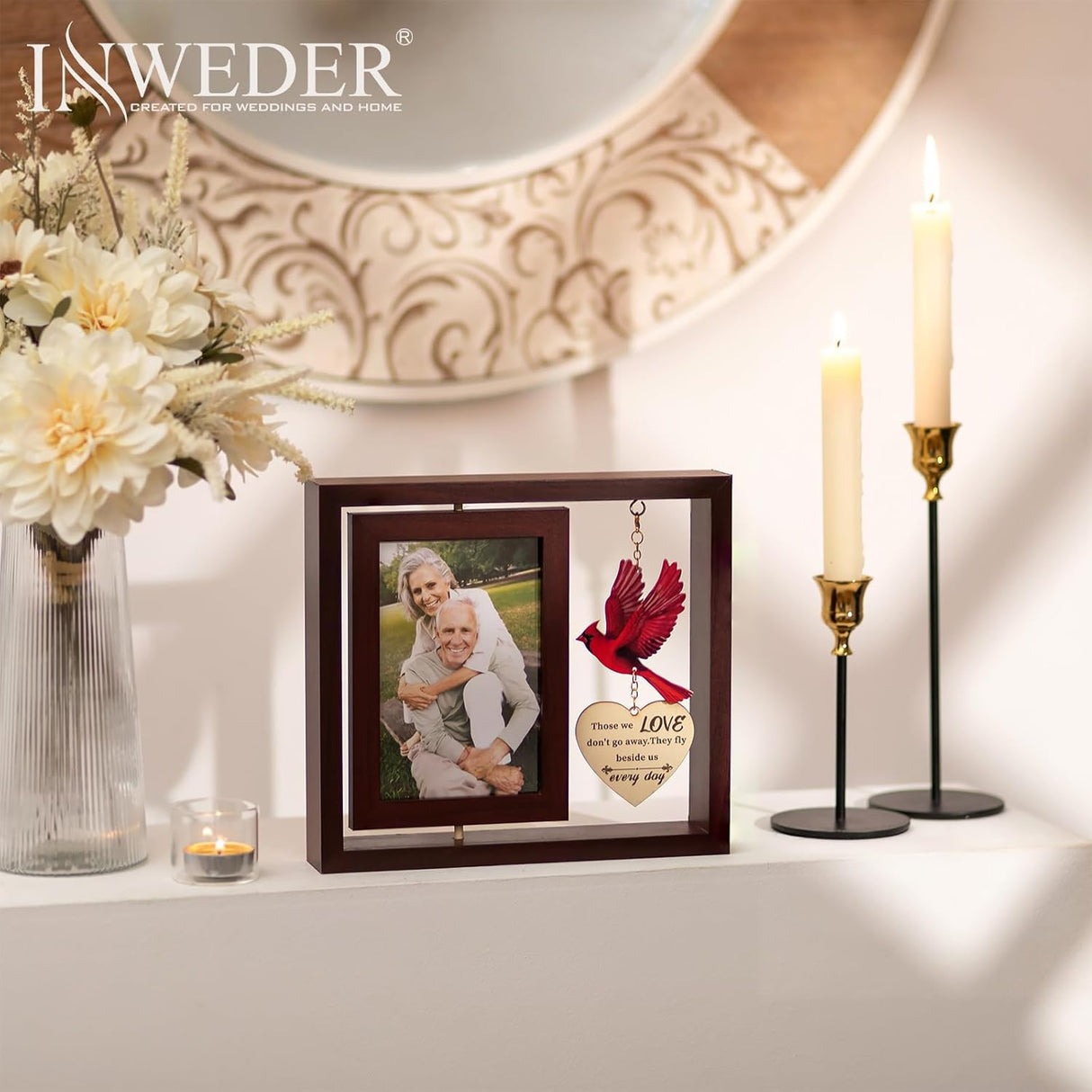 Sympathy Gifts for Loss of Loved One: Double 4x6 Photos, Cardinal Memorial Picture Frame for Mother, Remembrance Gift in Loving Memory with Touching Text