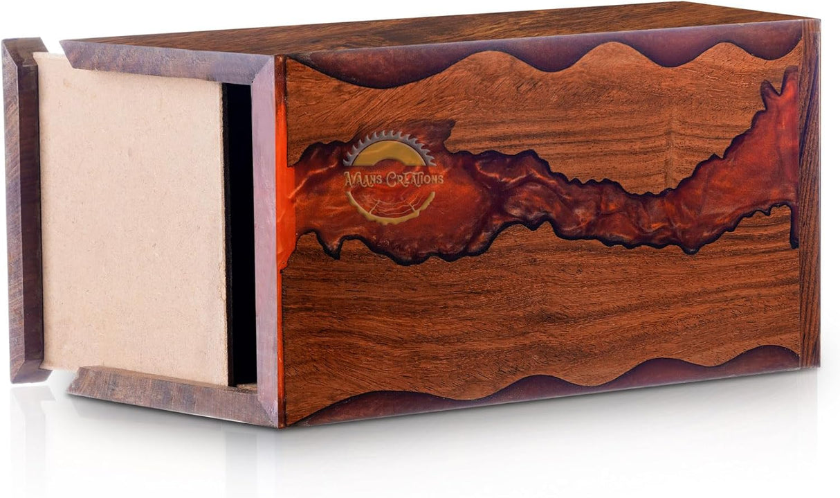 Handcrafted Rosewood Red Epoxy Resin Memorial Urn Box - Elegant Remembrance Keepsake for Ashes - Unique Wood Cremation Urn - Sympathy Gift (11X6X6(200Cu/in))
