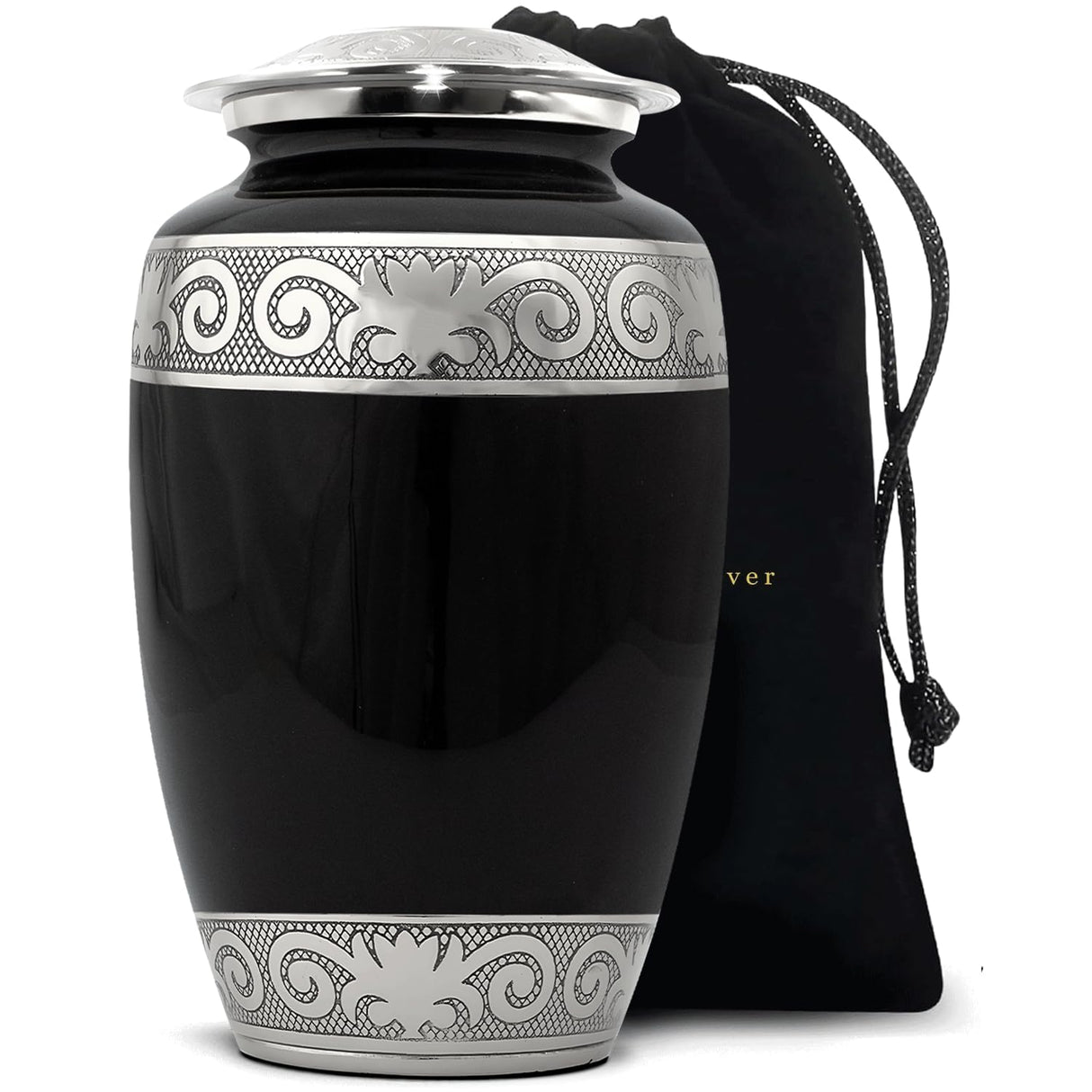 Cremation Urn for Ashes Adult Male - Large Funeral Urns for Human Ashes Adult Man with Velvet Bag - Holds Upto 200lbs - A Dignified Memorial to Honor Your Loved One (Midnight Black, Large)