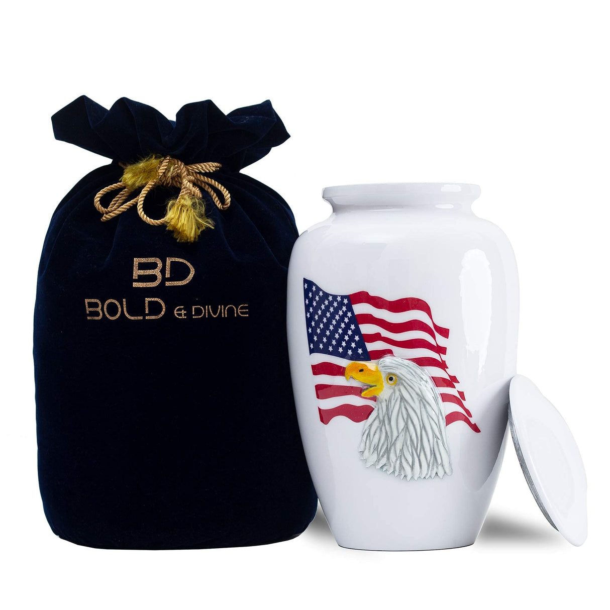 Bold & Divine American Flag Patriotic and Veteran Cremation Urns for Human Ashes Adult Male | Funeral Decorative Urn for Men, Police Dog K9, Army Firefighter