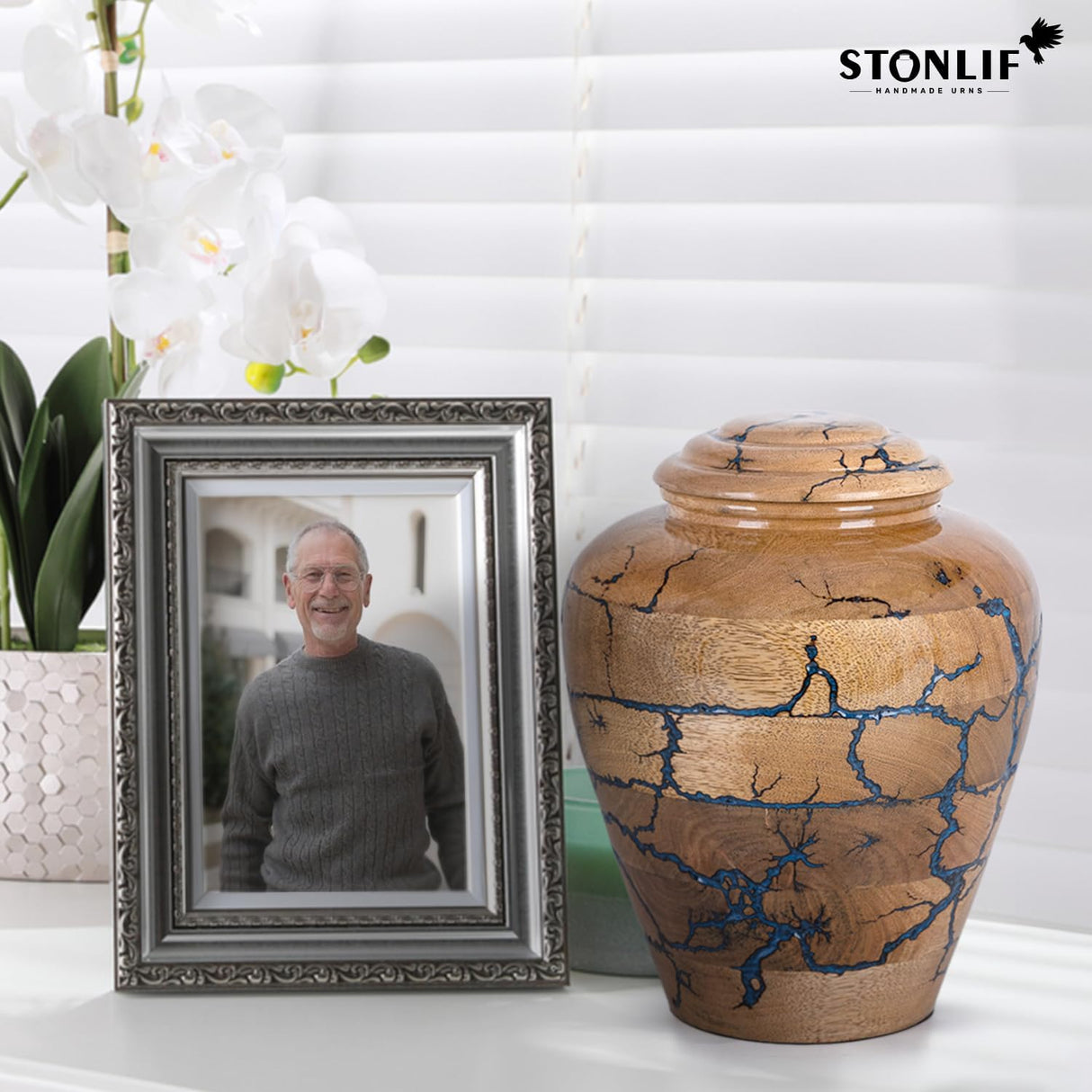 Wooden Cremation Urns for Human Ashes Adult Male 280 Cubic Inches - Urns for Ashes for Women & Men - Blue Urn for Adult Male - Decorative Urn - Burial and Funeral Urn - Blue, Extra Large 280lbs