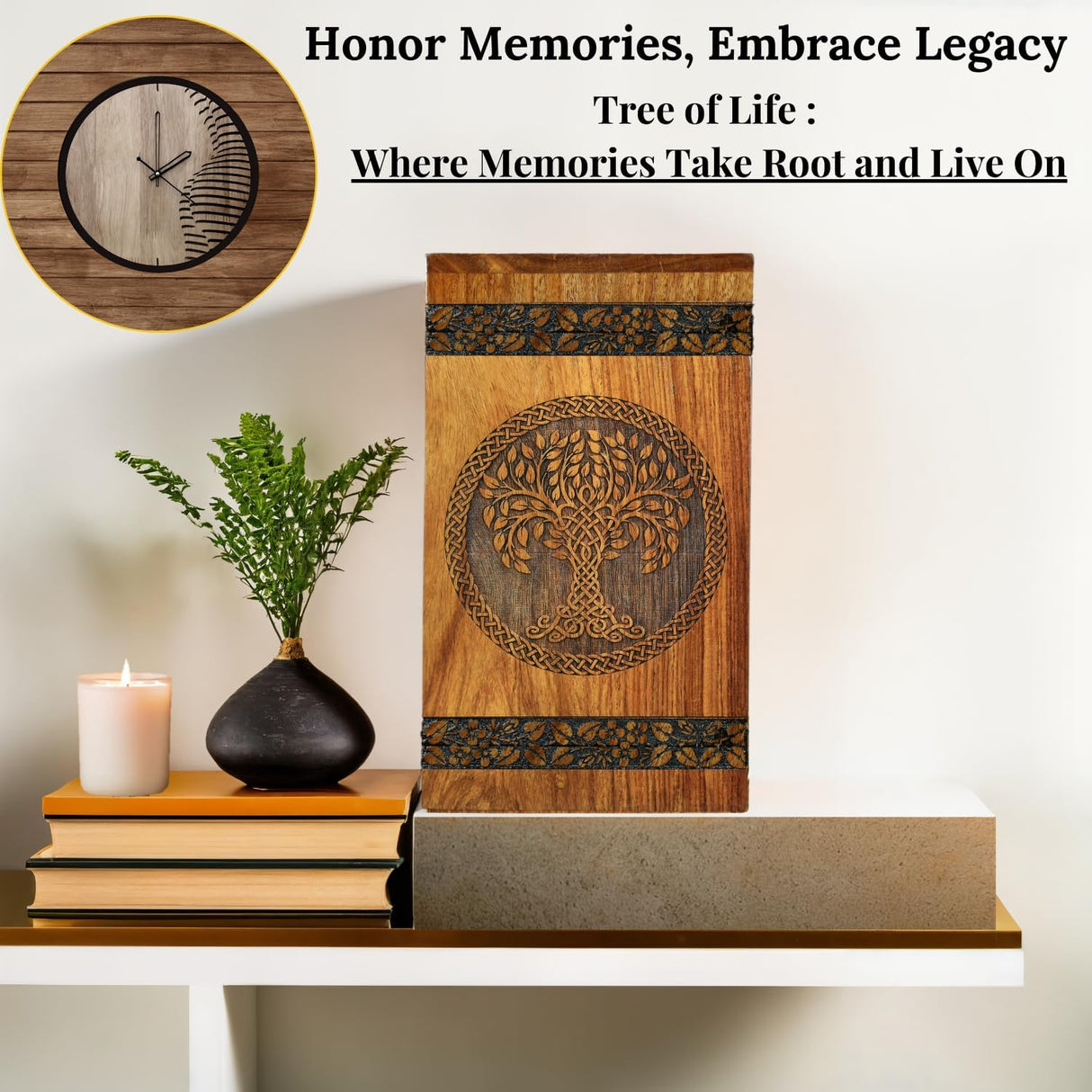 Wooden Cremation Urn for Ashes - Tree of Life Urns, Elegant Funeral and Memorial Urn for Adults, Children, Pets, and Loved Ones, Keepsake Urns for Smaller Remembrances (Medium 180 Cubic inches)