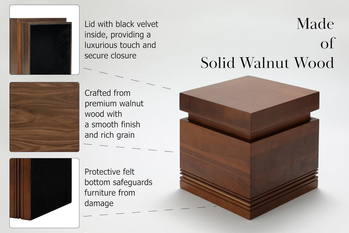 Handcrafted Walnut Wooden Urn for Human Ashes Adult, Walnut Wooden Decorative Urn for Adult Ashes Male & Female, Up to 220 Lbs