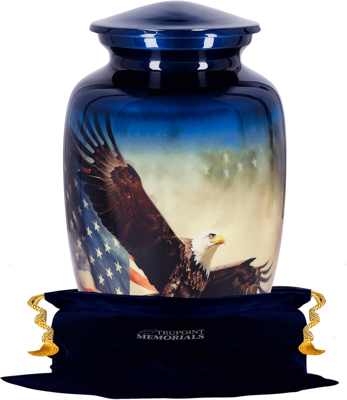 Trupoint Memorials Cremation Urns for Human Ashes, Military and Patriotic Decorative Burial Urn for Veteran Adult Men and Women, Large Blue