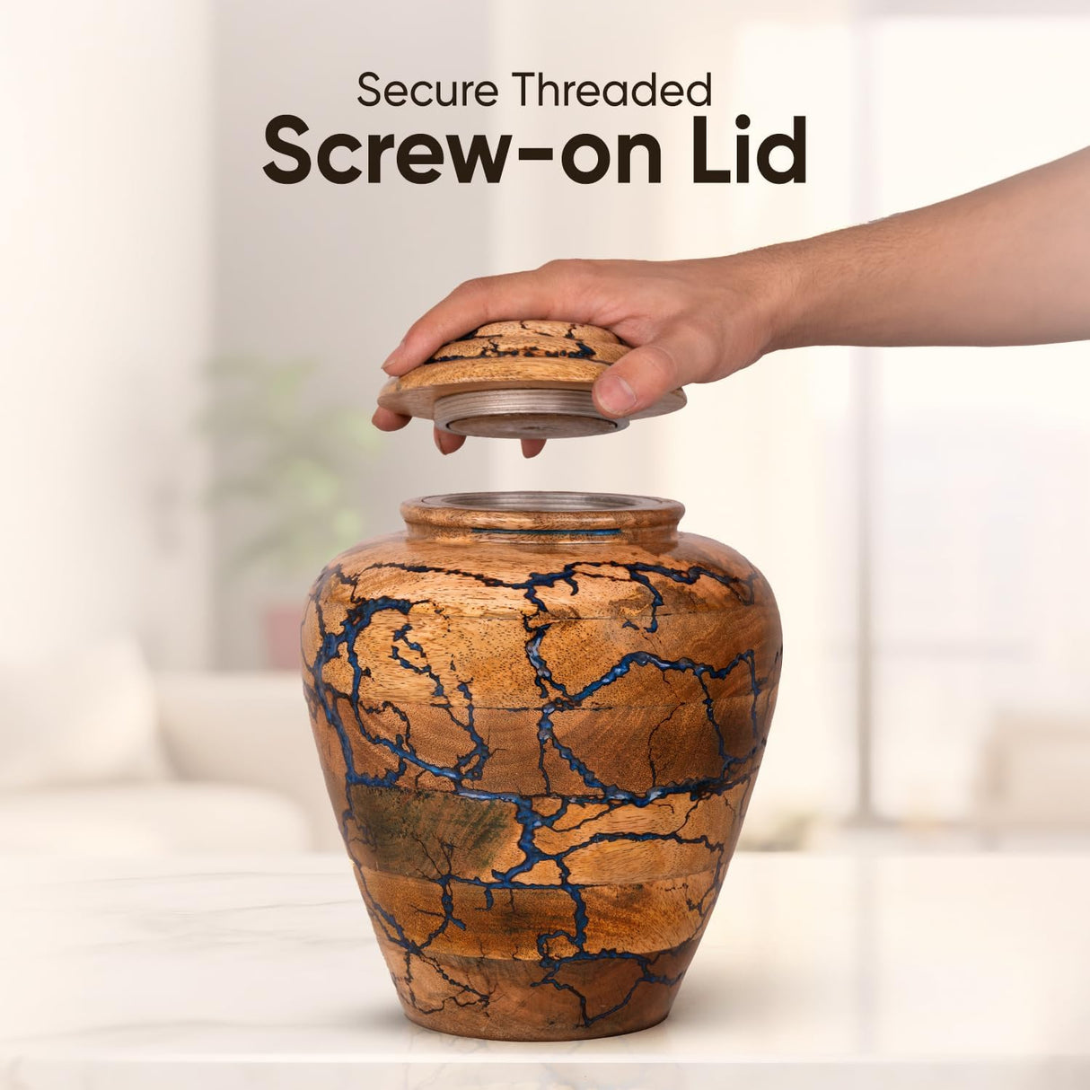 Wooden Cremation Urns for Human Ashes Adult Male 280 Cubic Inches - Urns for Ashes for Women & Men - Blue Urn for Adult Male - Decorative Urn - Burial and Funeral Urn - Blue, Extra Large 280lbs