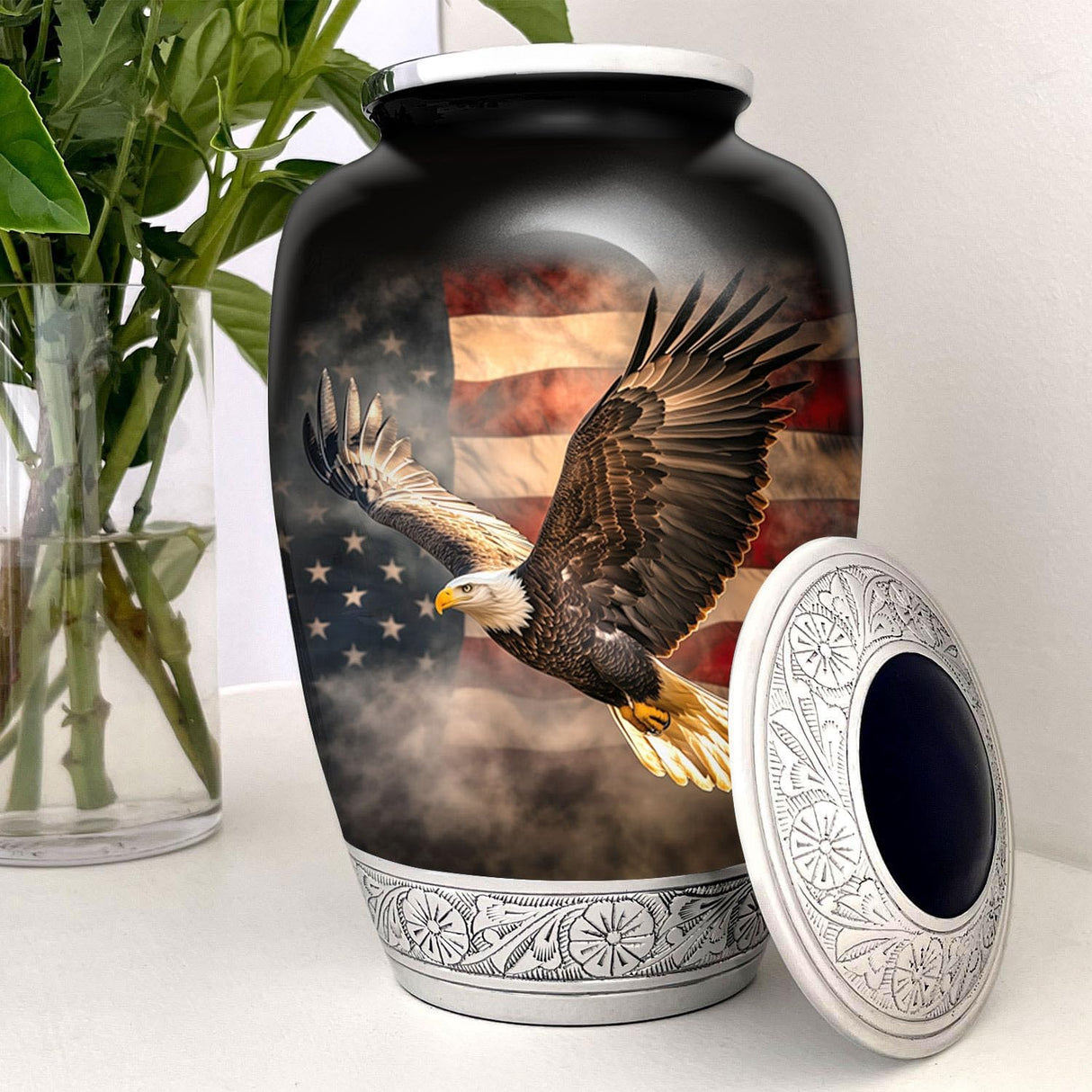 American US Flag Patriotic Eagle Urn for Human Ashes | Large Handcrafted Funeral Memorial | Decorative Cremation Urn for Women and Men