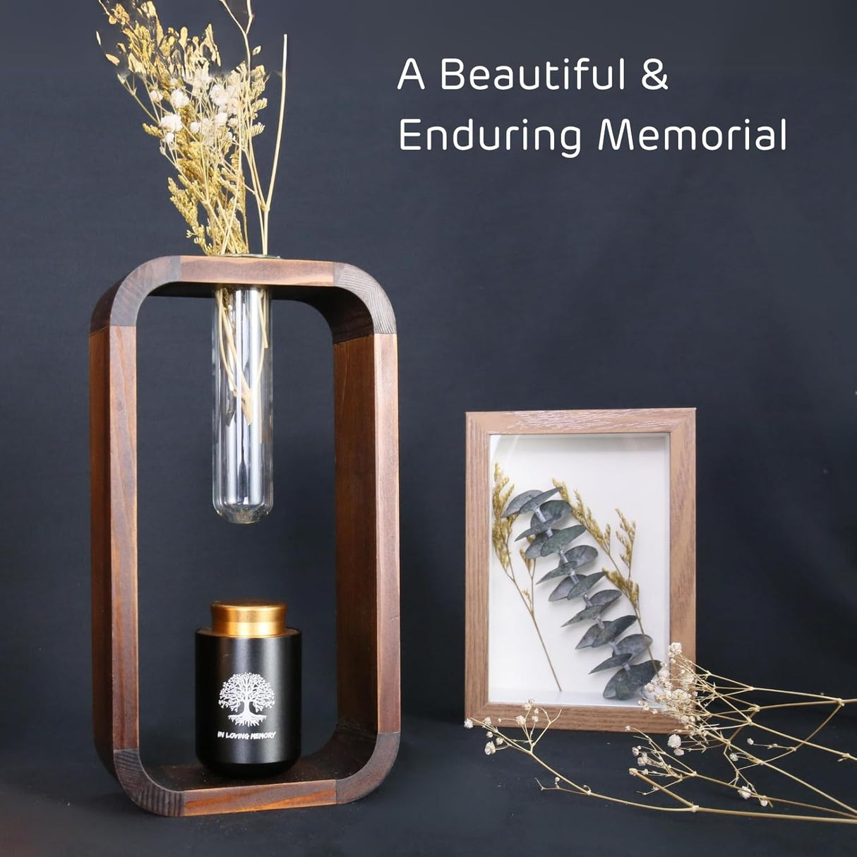 Plant Urn with Hydroponics Glass Vase, Small Urns for Human Ashes Keepsake, Memorial Keepsake Urn for Human Ashes, Small Mini Urns, Wooden Decor