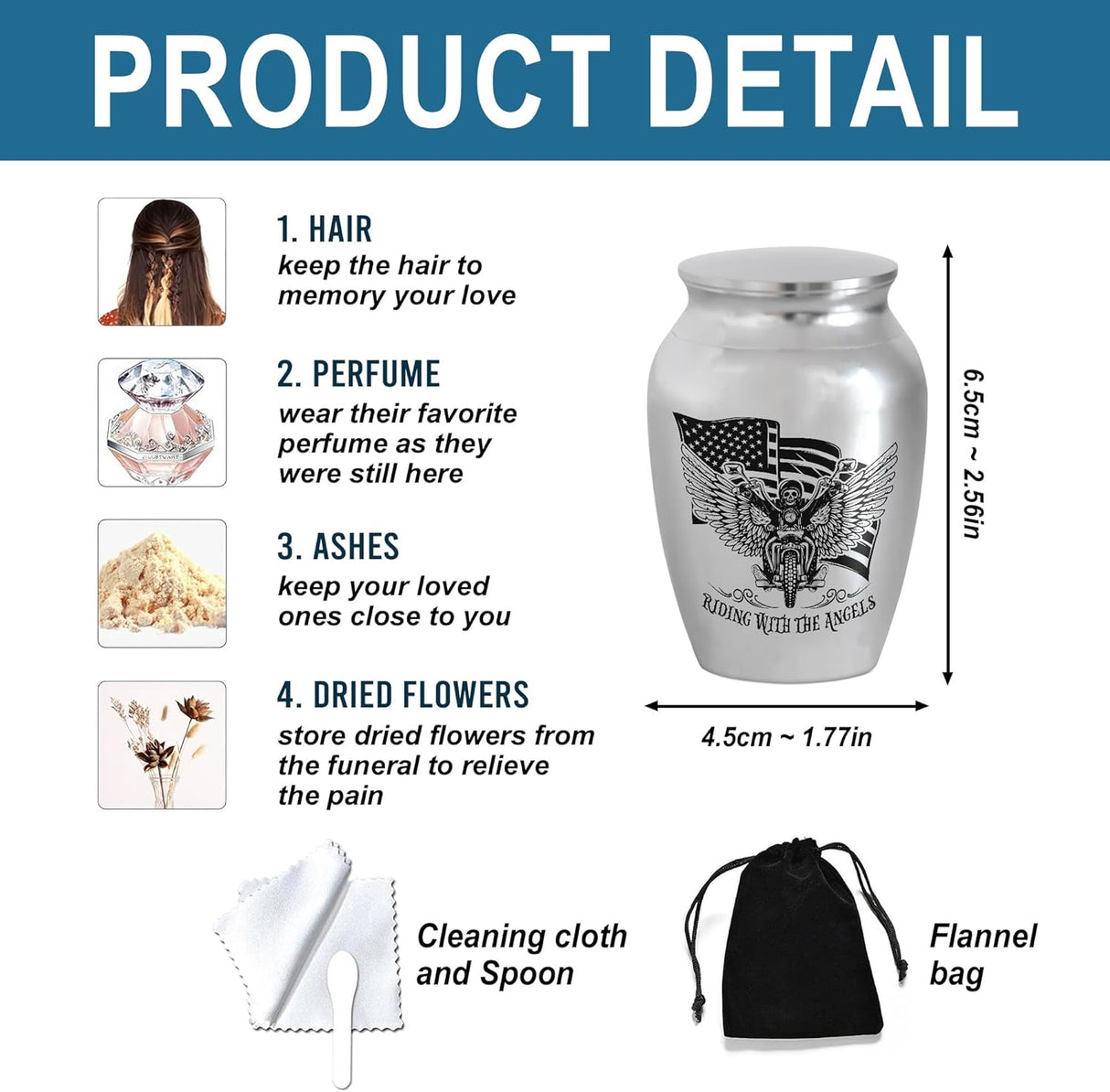 Artsy Woodsy Mini Stainless Steel Decorative Keepsake Urns for Ashes 2.56 Inch - Memorial Motorcycle Riding With The Angels, for Human Male/Dad/Men/Son Riders