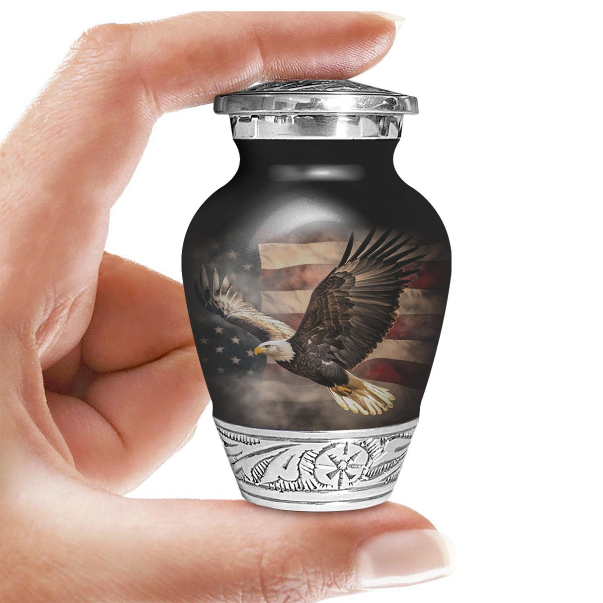 American US Flag Patriotic Eagle Urn for Human Ashes | Large Handcrafted Funeral Memorial | Decorative Cremation Urn for Women and Men