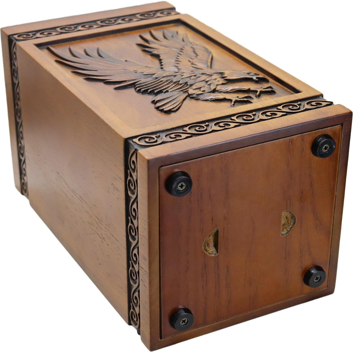 Urns for Wooden, Cremation Urns for Human Ashes Adult - Hand Engraving Bald Eagle - Funeral Urn for Mother/Father - Display Burial at Home or in Niche at Columbarium (Large Wood Decorative Urn