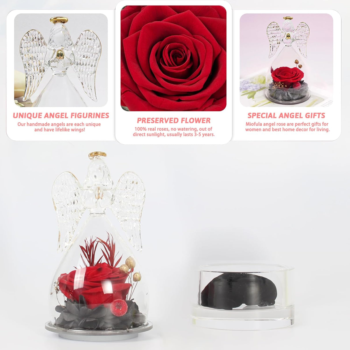 Crystal Small urn with a Glass Angel Statue and an Eternal Rose,Mini urns for Human Ashes Keepsake,for dad mom Memorial Cremation Sharing Small Urn Decoration Beautiful Little urn
