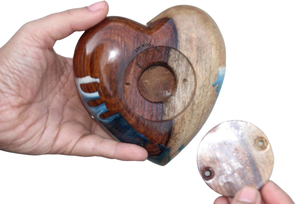 Ocean-Inspired Epoxy Resin Wooden Heart Urn Keepsake Urn for Human & Pet Ashes, Brown, Heart Pattern, 4x4x2 Inches, 6 Cubic Inches, Handcrafted Rosewood & Resin