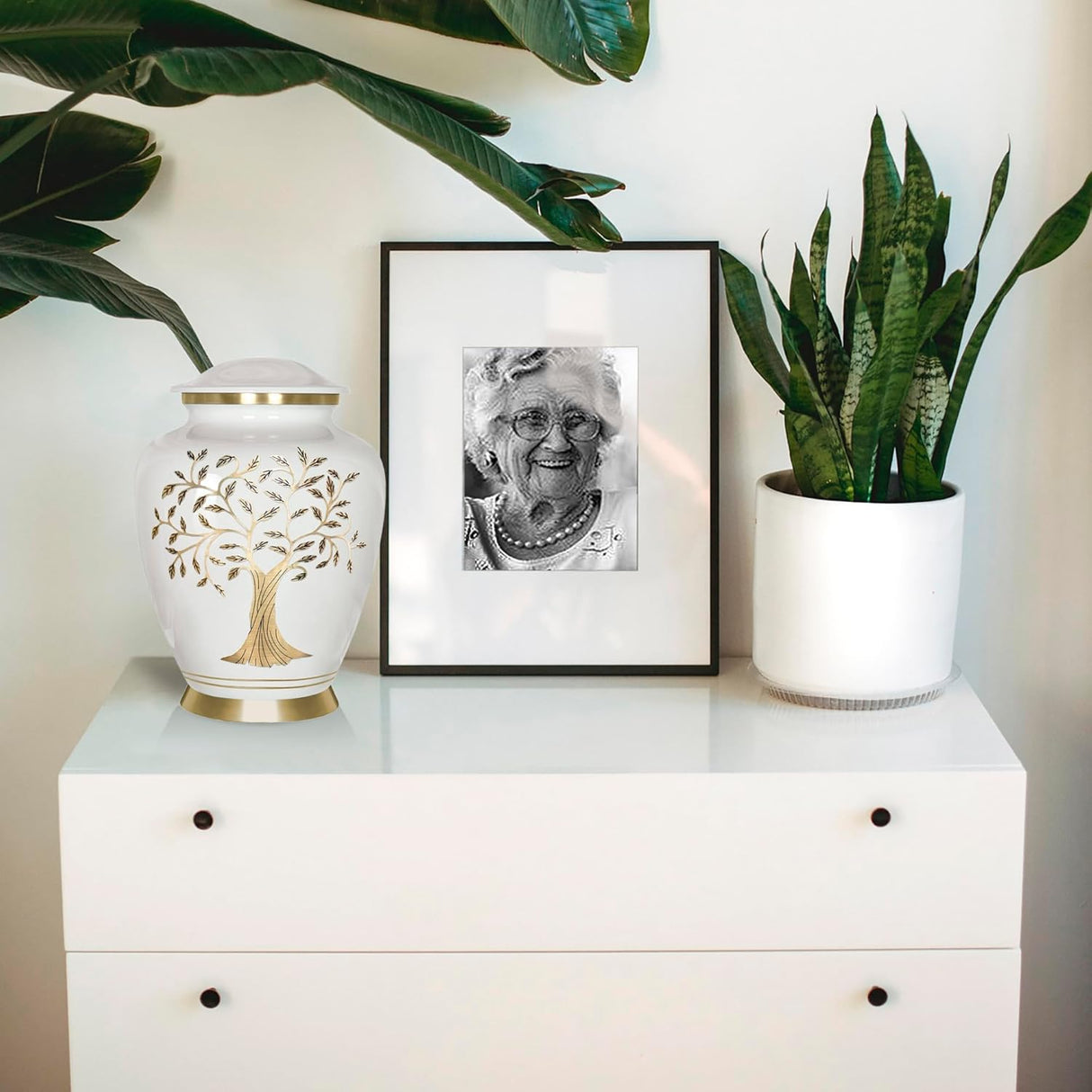 Trupoint Memorials Cremation Urns for Human Ashes, Tree of Life Decorative Burial Urn for Adult Men and Women, Large White