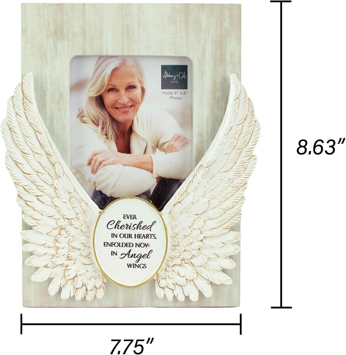Angel Wings Memorial Photo Frame, Home Decor Gift For Death Of A Loved One, Holds 4-inch By 6-inch Photo, By Abbey & CA Gift,Antique White