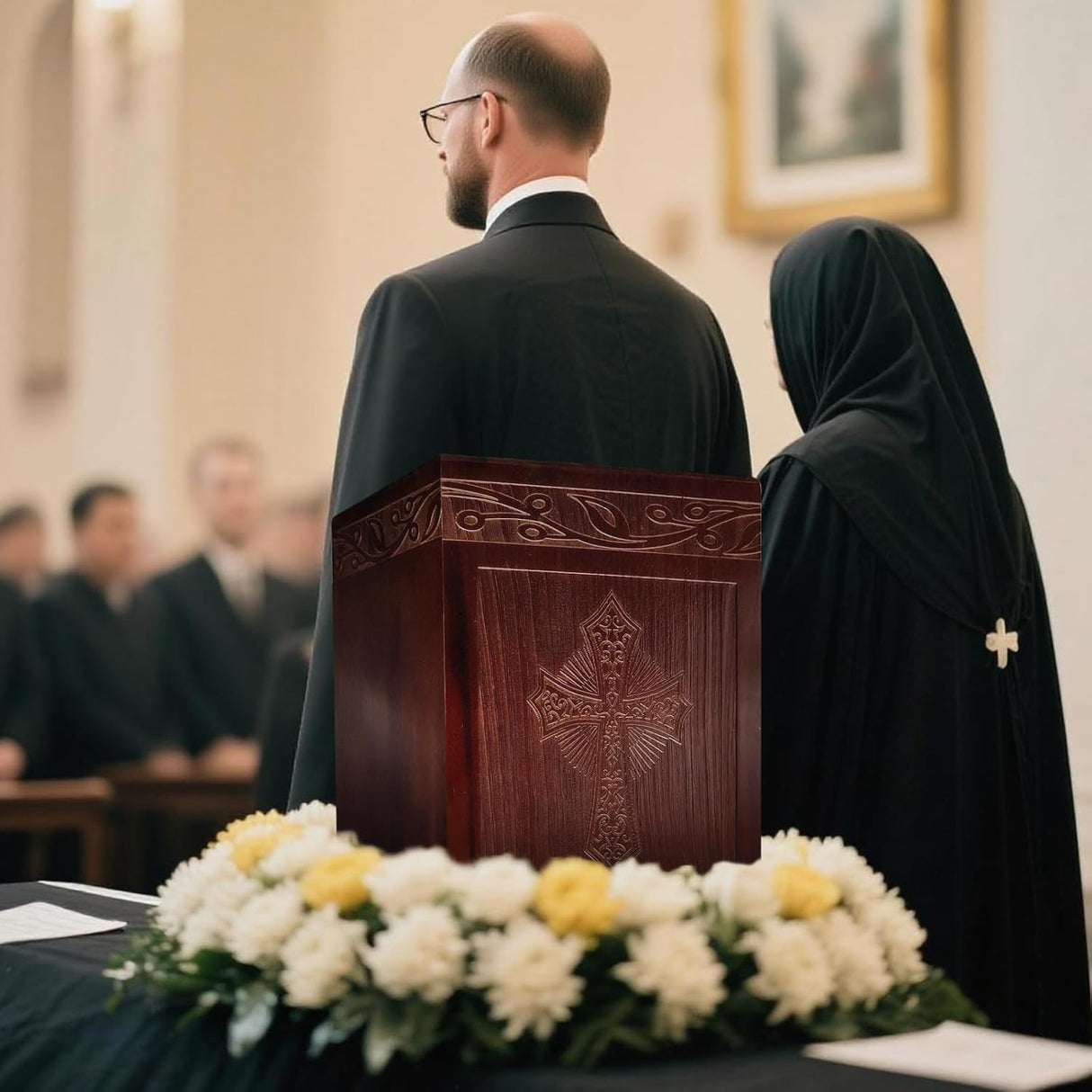 Wooden Cremation Urn for Human Ashes,Wooden Carved Cross Cremation Urns,Holds 250 Cubic Inches,Cat and Dog Pet Urns,Decorative Funeral Urn Box and Casket