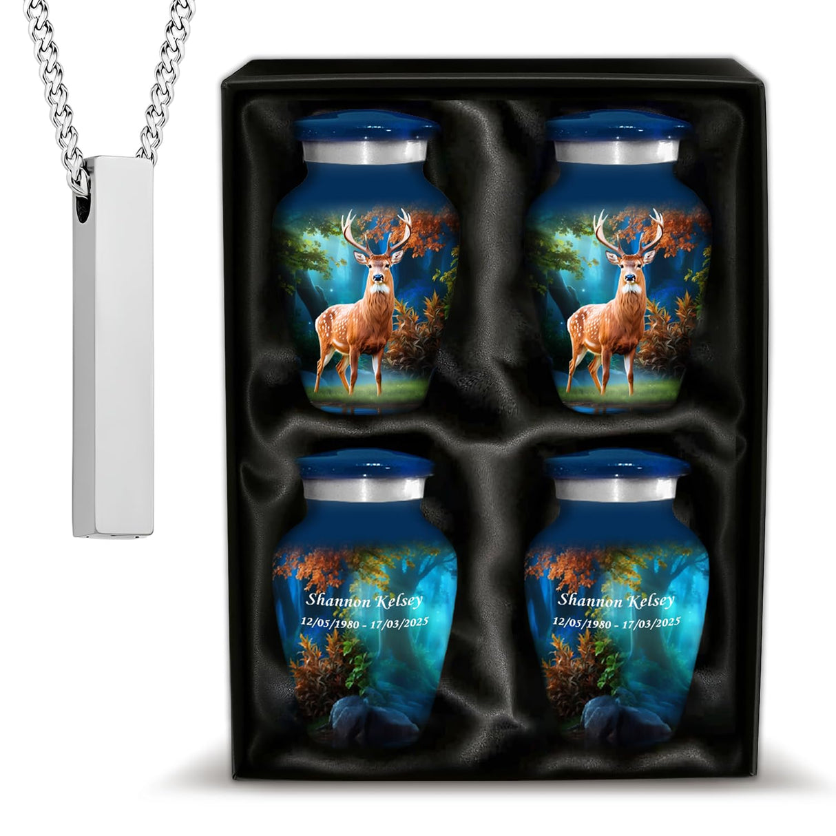 Set of 6 American Flag Decorative Cremation Urns for Ashes Adult Male & Female Includes 1 Large Urn with 4 Small Keepsakes & 1 NecklaceUrn for Human Ashes