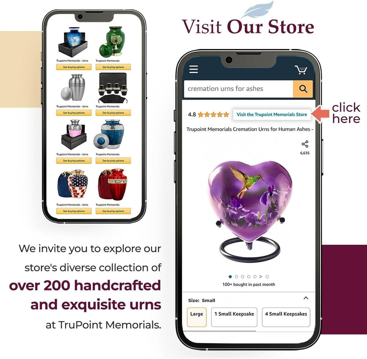 Trupoint Memorials Small Urns for Human Ashes Keepsake, Mini Heart Urn with Stand, Decorative Cremation Urns for Adult Men & Women – Medium Hummingbird Heart Stand