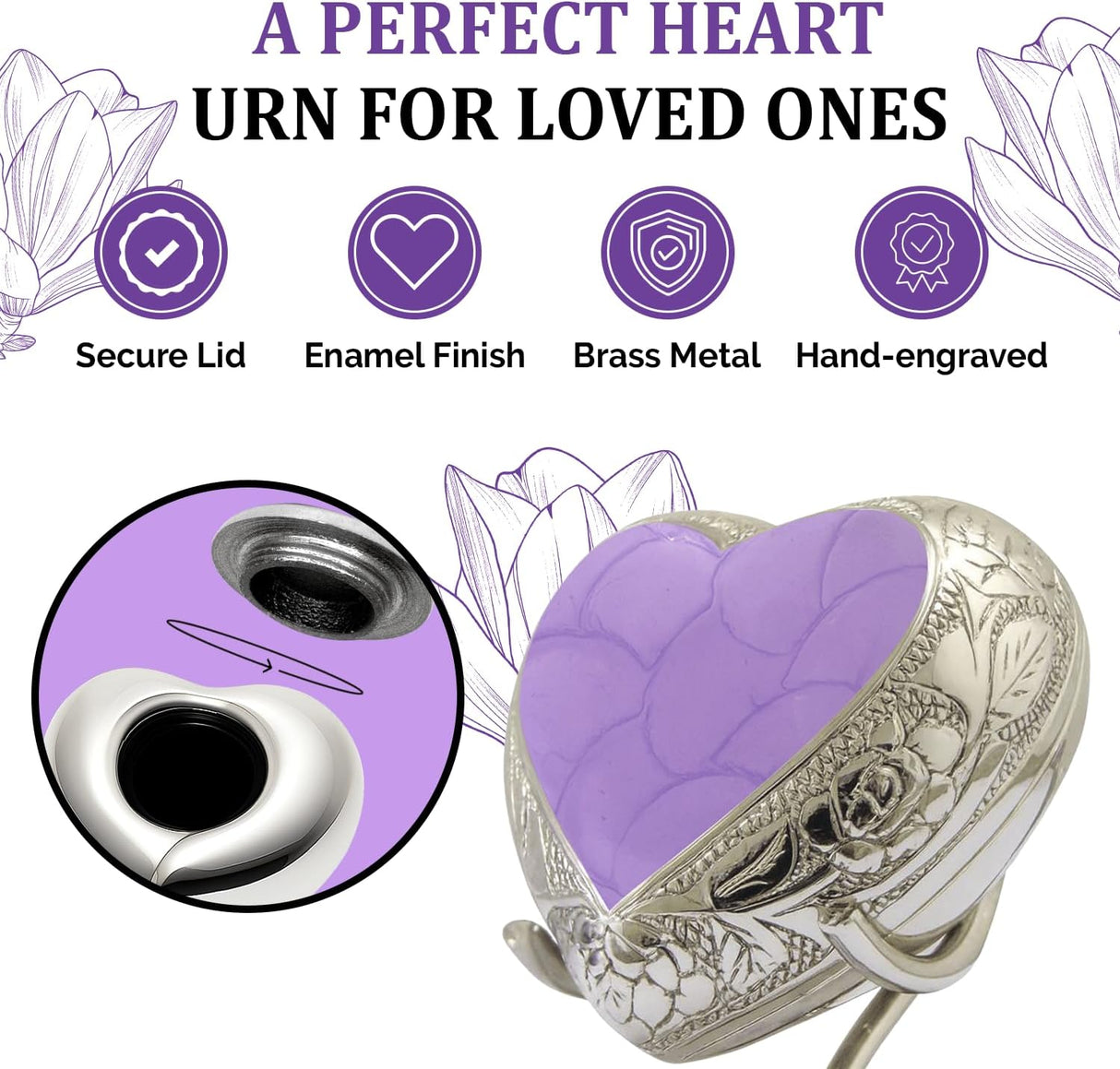 Small Urns for Human Ashes Keepsake - Memorial Keepsake Urn for Ashes for Women & Men - Heart Urn with Stand & Box - Honor Your Loved One with Mini Heart Shaped Urns (Lavender, Small)