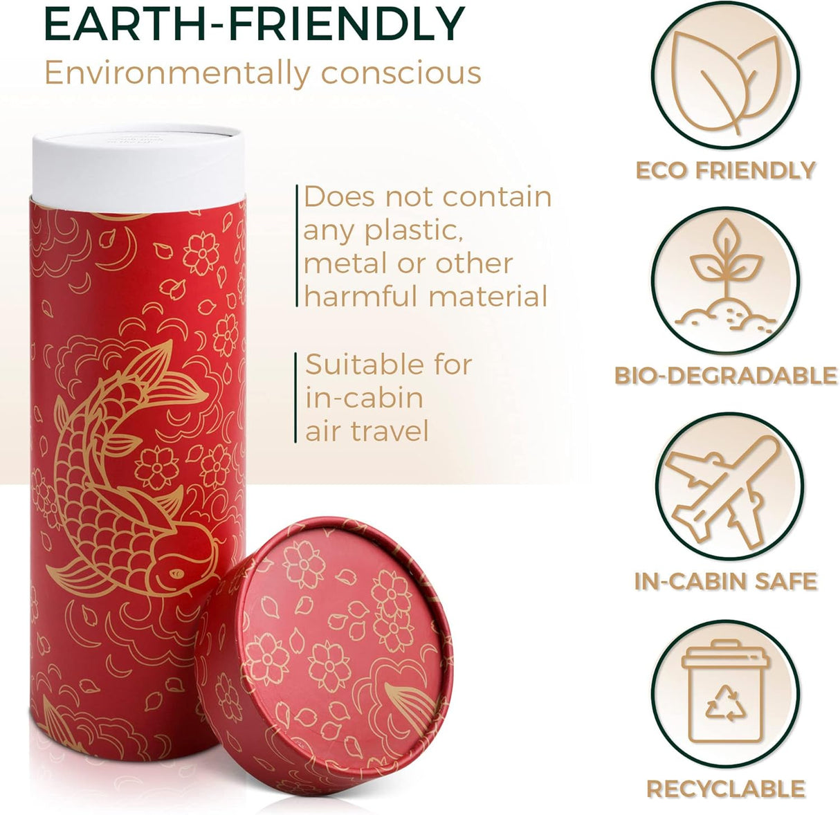 Scattering Tubes for Human Ashes - Cremation Urns for Burial, Travel, Transport Or Spreading Cremains - Cabin-Safe Red Memorial Container & Keepsake - Red Fish Design Large 14.8” x 5”