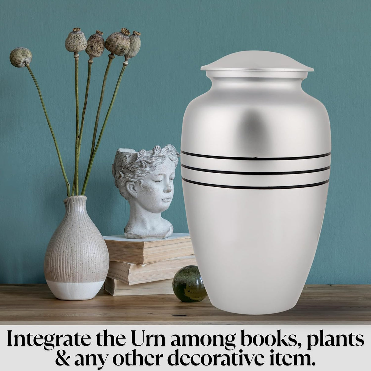 Decorative Burial Urn for Human Ashes Adult Female and Male 200+ Cubic Inches, Handcrafted Funeral Memorial Cremation Urn Affordable Urn for Human Ashes (Silver Black) ALPHA Living HOME