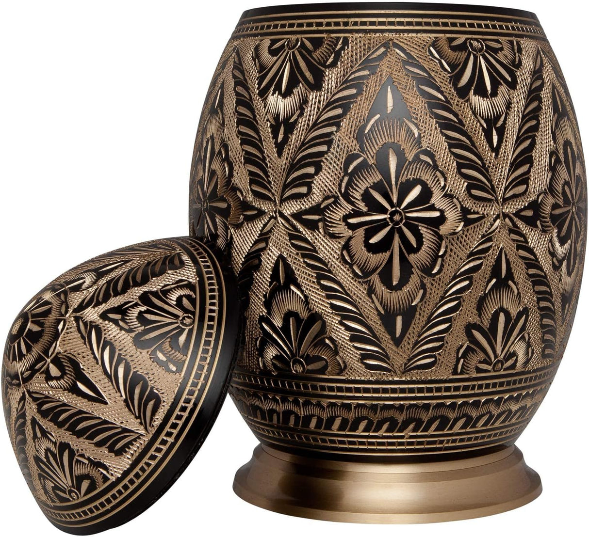 Black and Gold Cremation Urn by Liliane Memorials - Urns for Human Ashes Remains - Brass - Suitable for Funeral Cemetery Burial or Niche - Large Size for Adults up to 200 lbs - Egg Shape