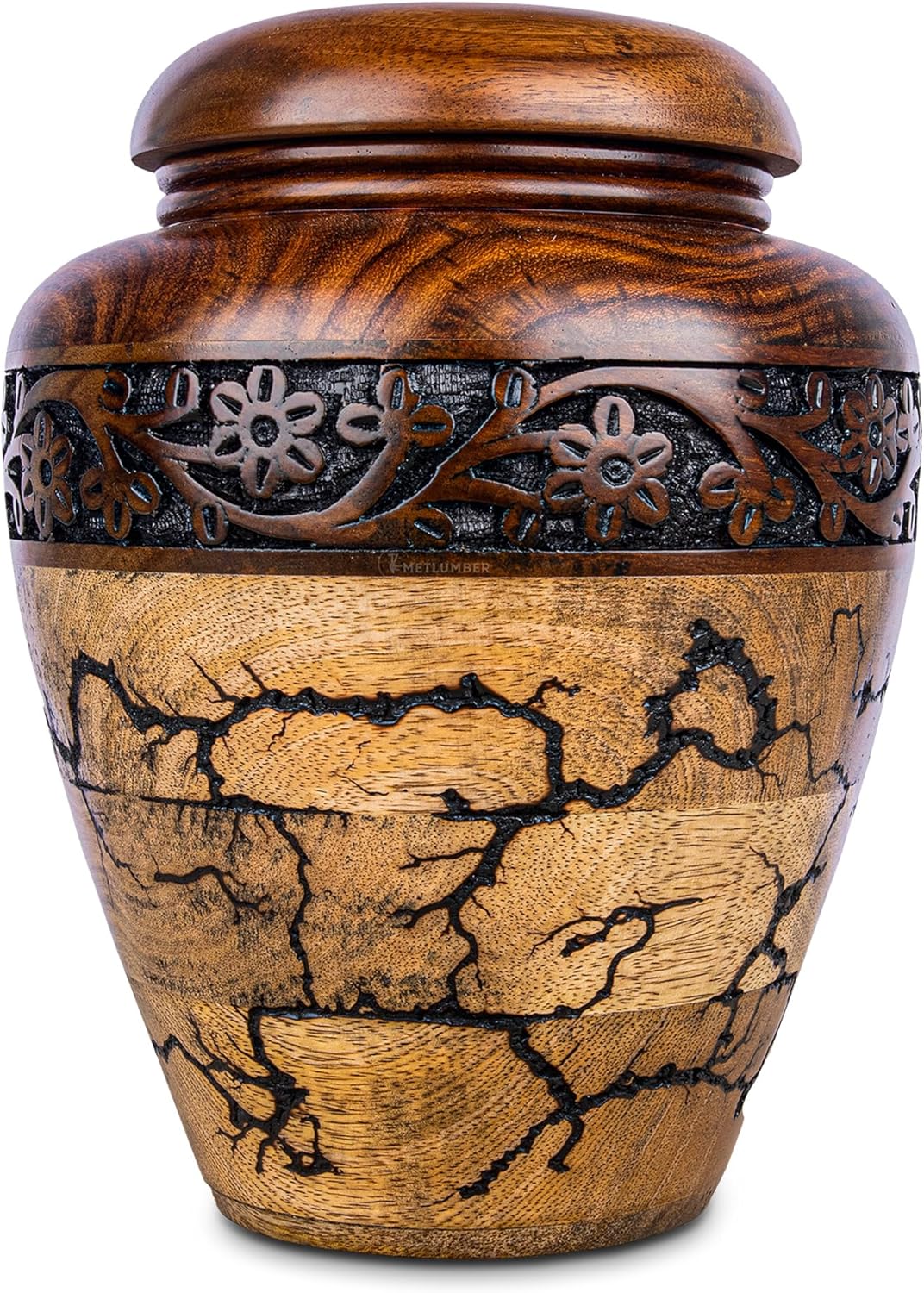 Cremation Urn for Human Ashes Adult Male or Female, Wooden Urn, Hand Carved Memorial, Large Adult Urn, Burial Urn, Wood Turned Casket for Men Women, Funeral Urn for Ashes (Keepsake 15 Cu/in)