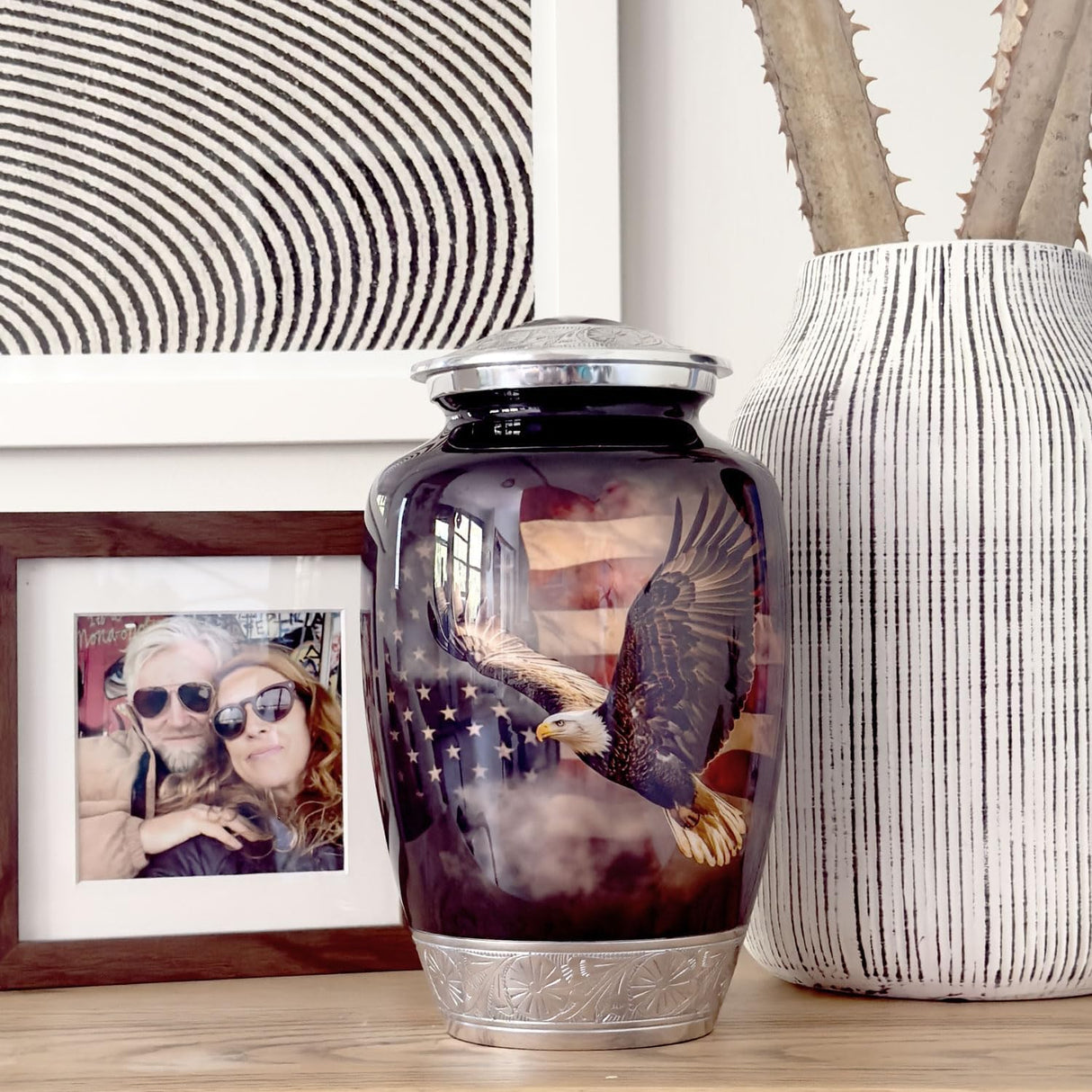 American US Flag Patriotic Eagle Urn for Human Ashes | Large Handcrafted Funeral Memorial | Decorative Cremation Urn for Women and Men