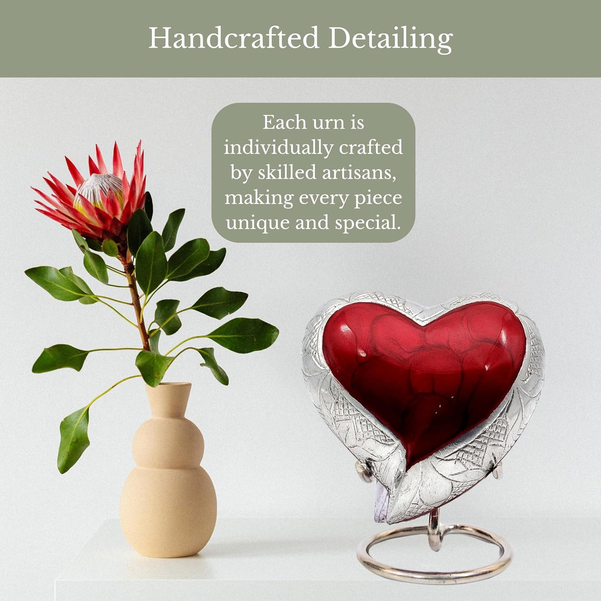 NORSE'S TRADECRAFT Heart Mini Urn for Ashes Adult Male, Female | Memorial Gifts with Velvet Box & Stand l Handcrafted Cremation Urns for Human Ashes, Pets | Red Heart with Engraved Design - 3 cu in