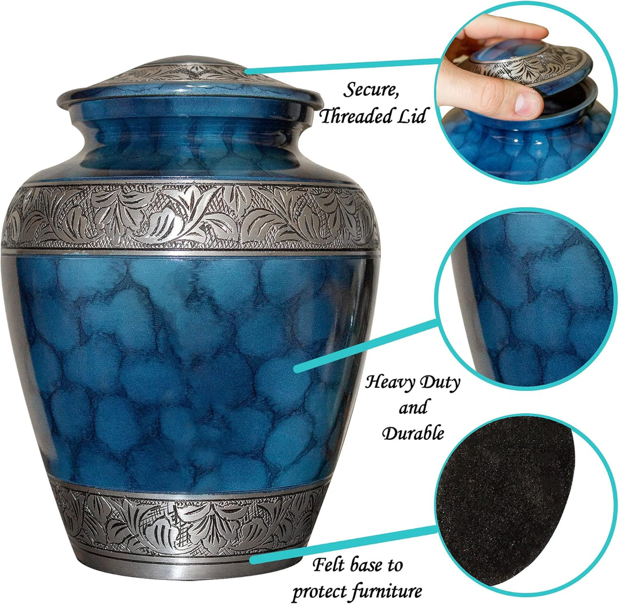 Extra Large Companion Human Funeral Cremation Urn, Personalized Double Urn for Two Adults (Blue)