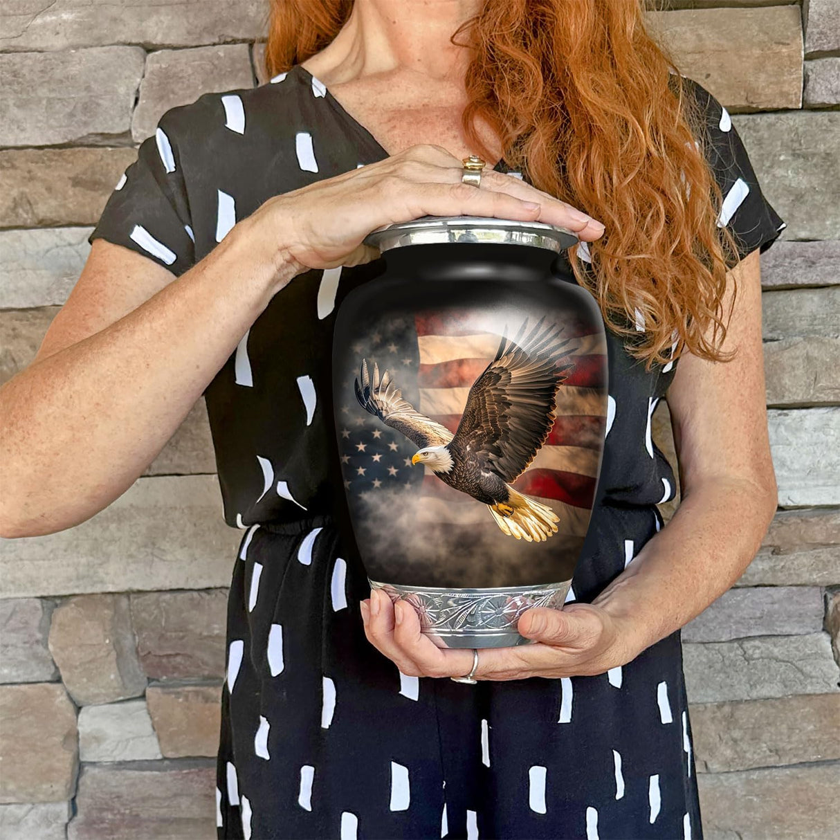 American US Flag Patriotic Eagle Urn for Human Ashes | Large Handcrafted Funeral Memorial | Decorative Cremation Urn for Women and Men